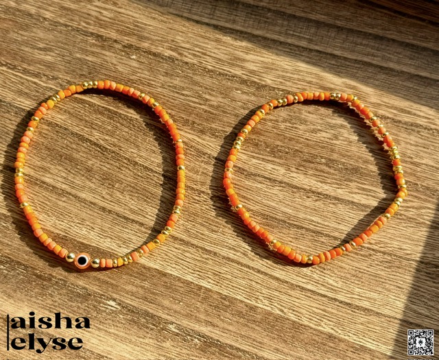 Handmade Beaded Bracelets - Orange & Gold