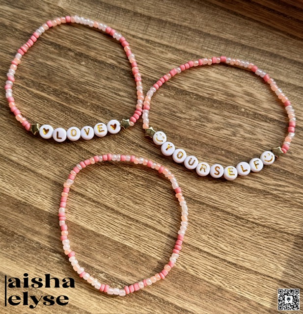 Handmade Beaded Bracelets - Pink, Soft Pink, & Clear - Love Yourself