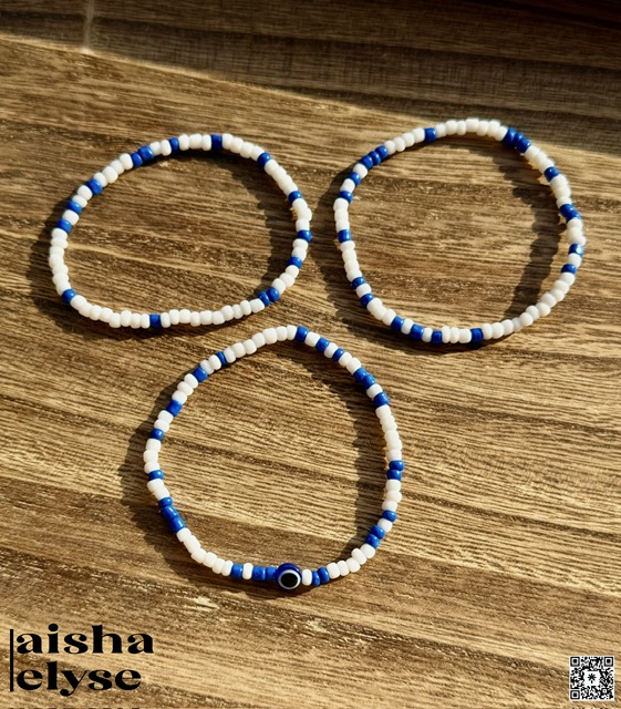 Handmade Beaded Bracelets - Blue & White