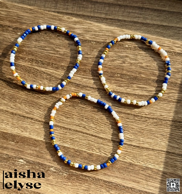 Handmade Beaded Bracelets - Orange, Blue, Gold & White