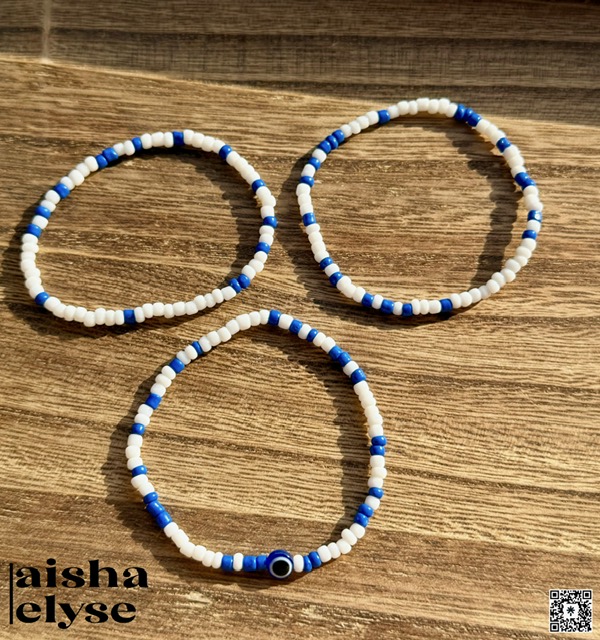Handmade Beaded Bracelets - Blue & White