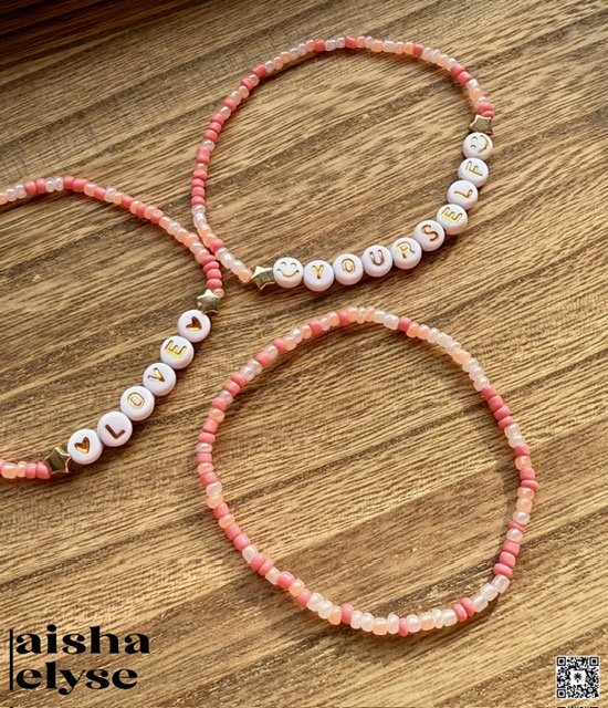 Handmade Beaded Bracelets - Pink, Soft Pink, & Clear - Love Yourself