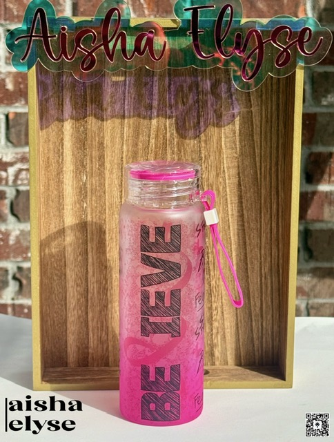 17oz. Pink 'Believe' Glass Water Bottle