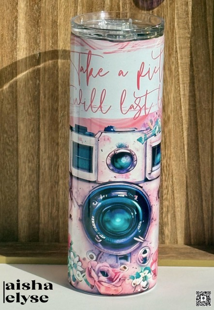 20 oz Vintage Camera-Themed Skinny Tumbler