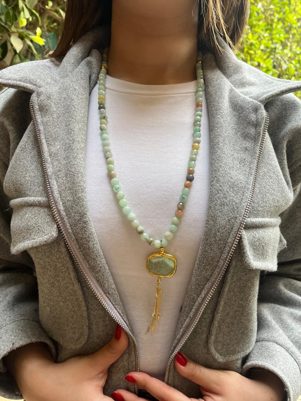 Necklace/سبحة  Sage Green-Amazonite 