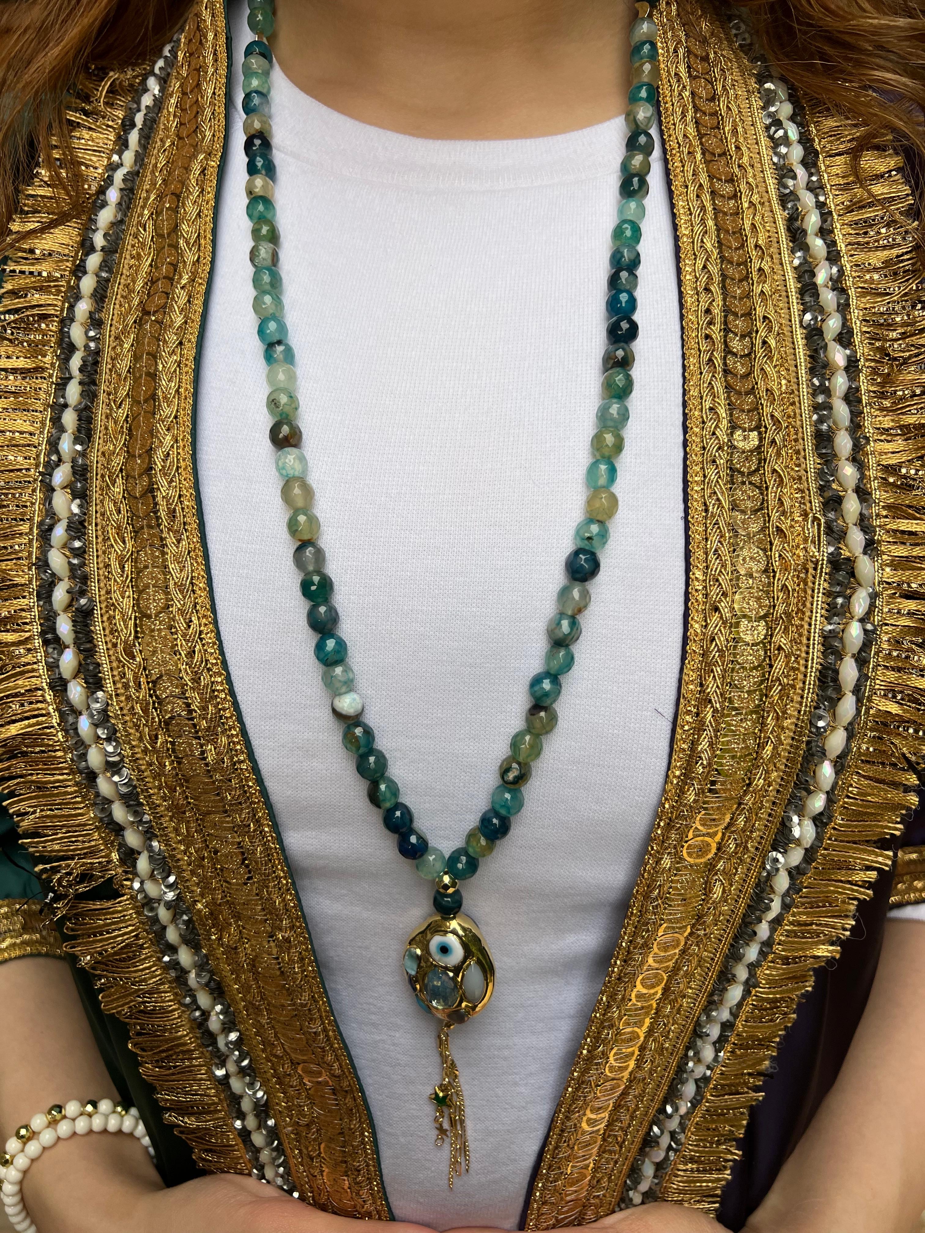  Necklace/سبحة  Mottled blue-Agate
