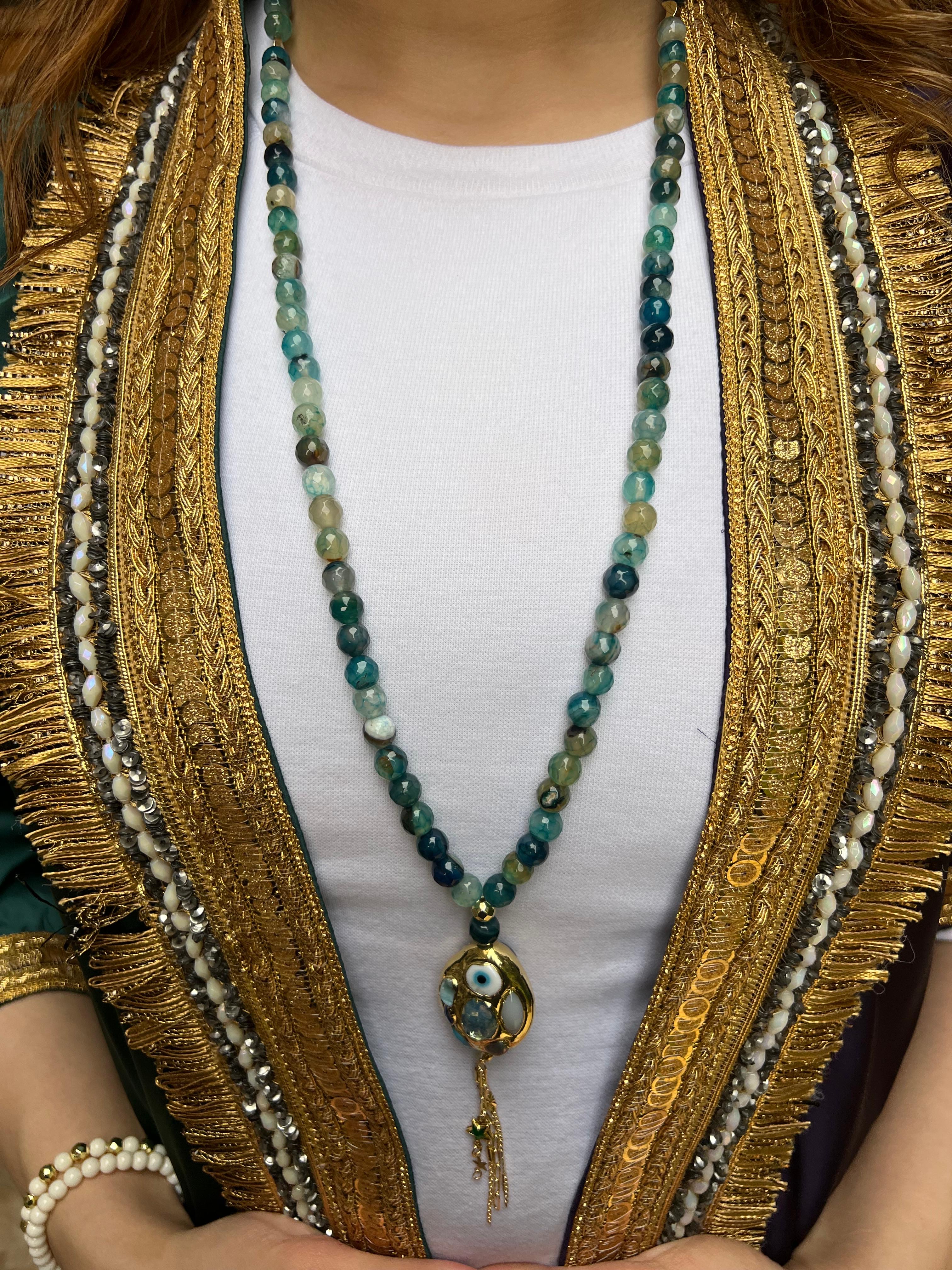  Necklace/سبحة  Mottled blue-Agate