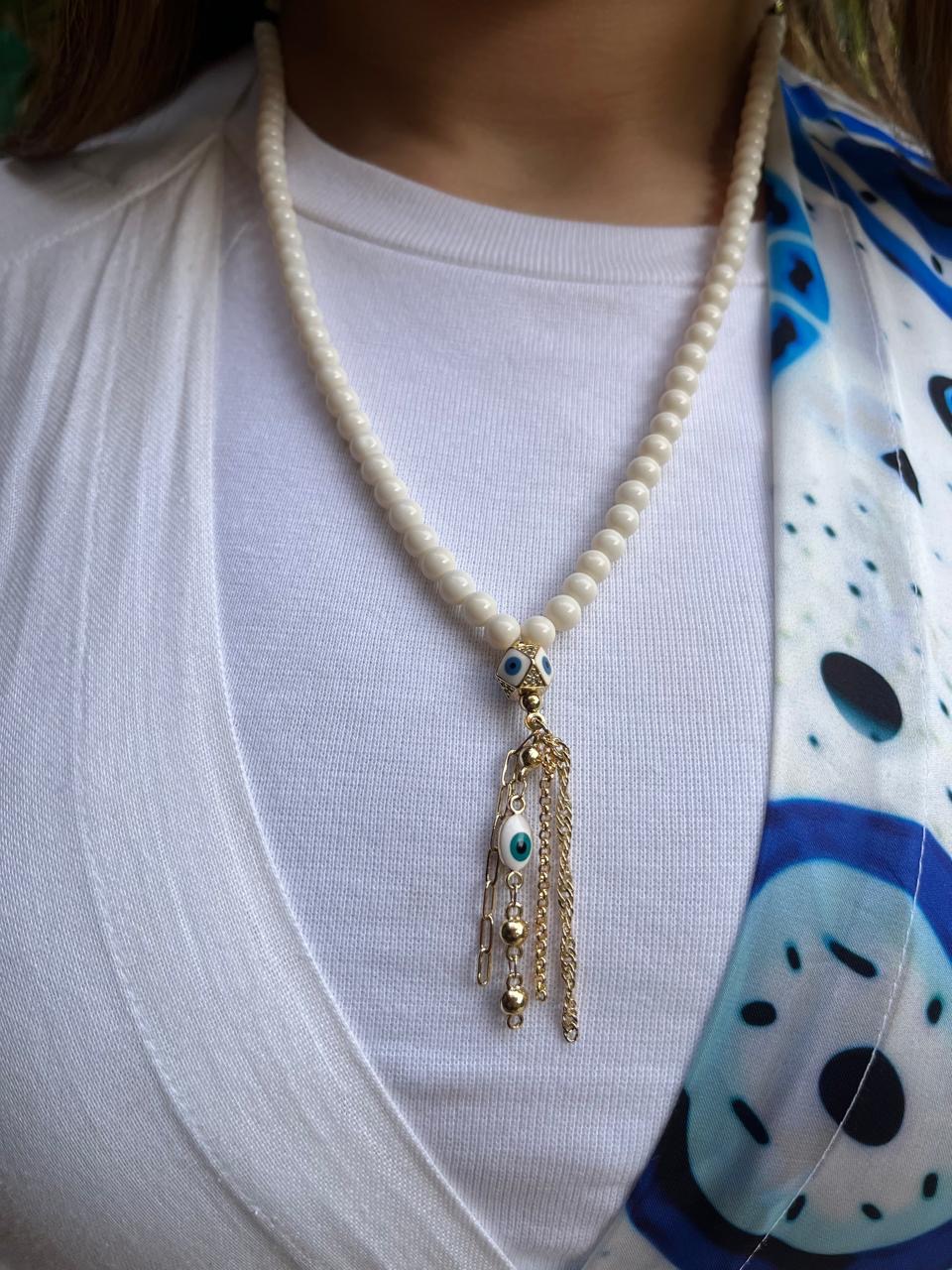 Necklace/سبحة  White-Agate 