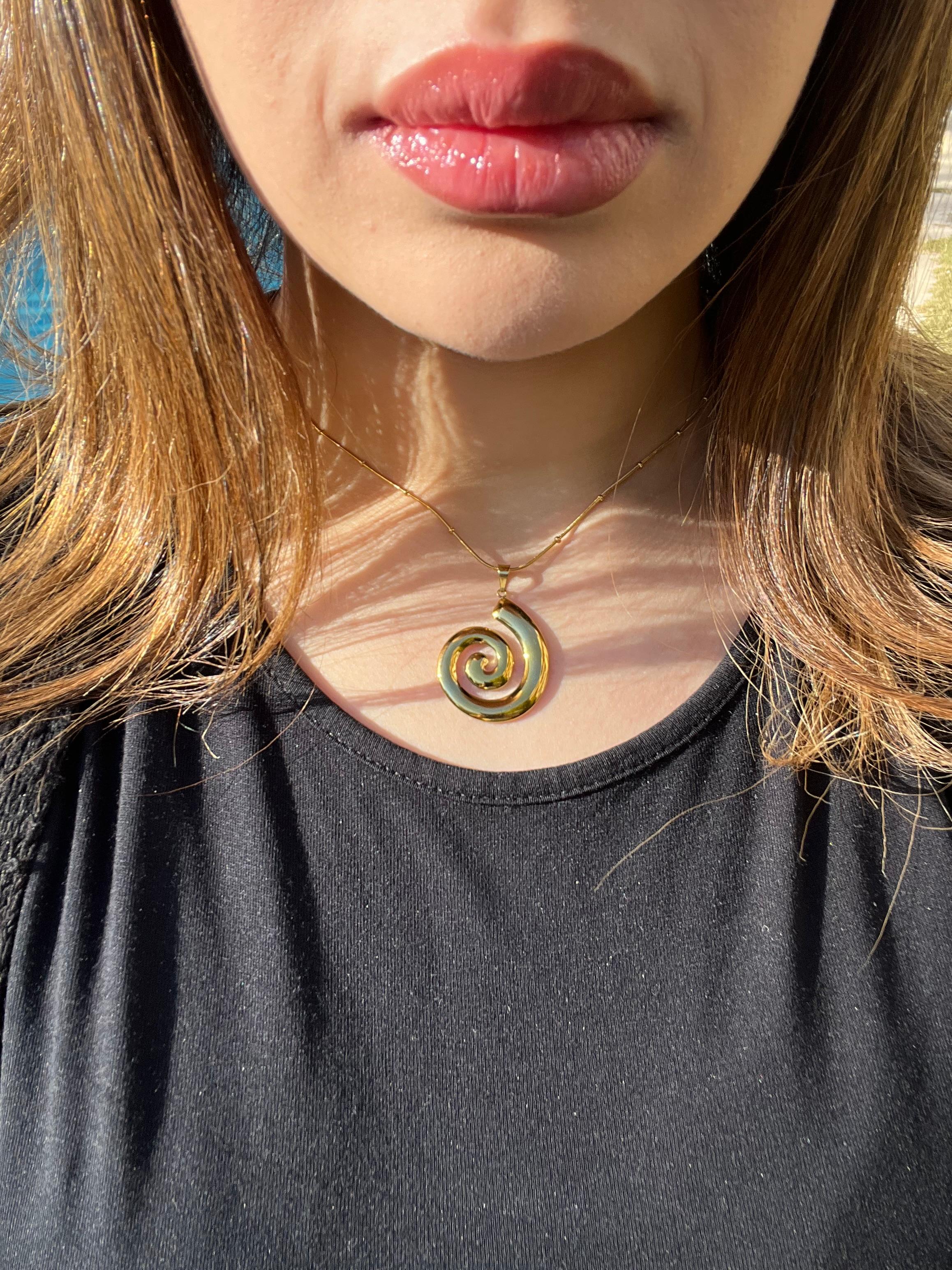 Gold antiturnish Spiral Pendant Necklace 