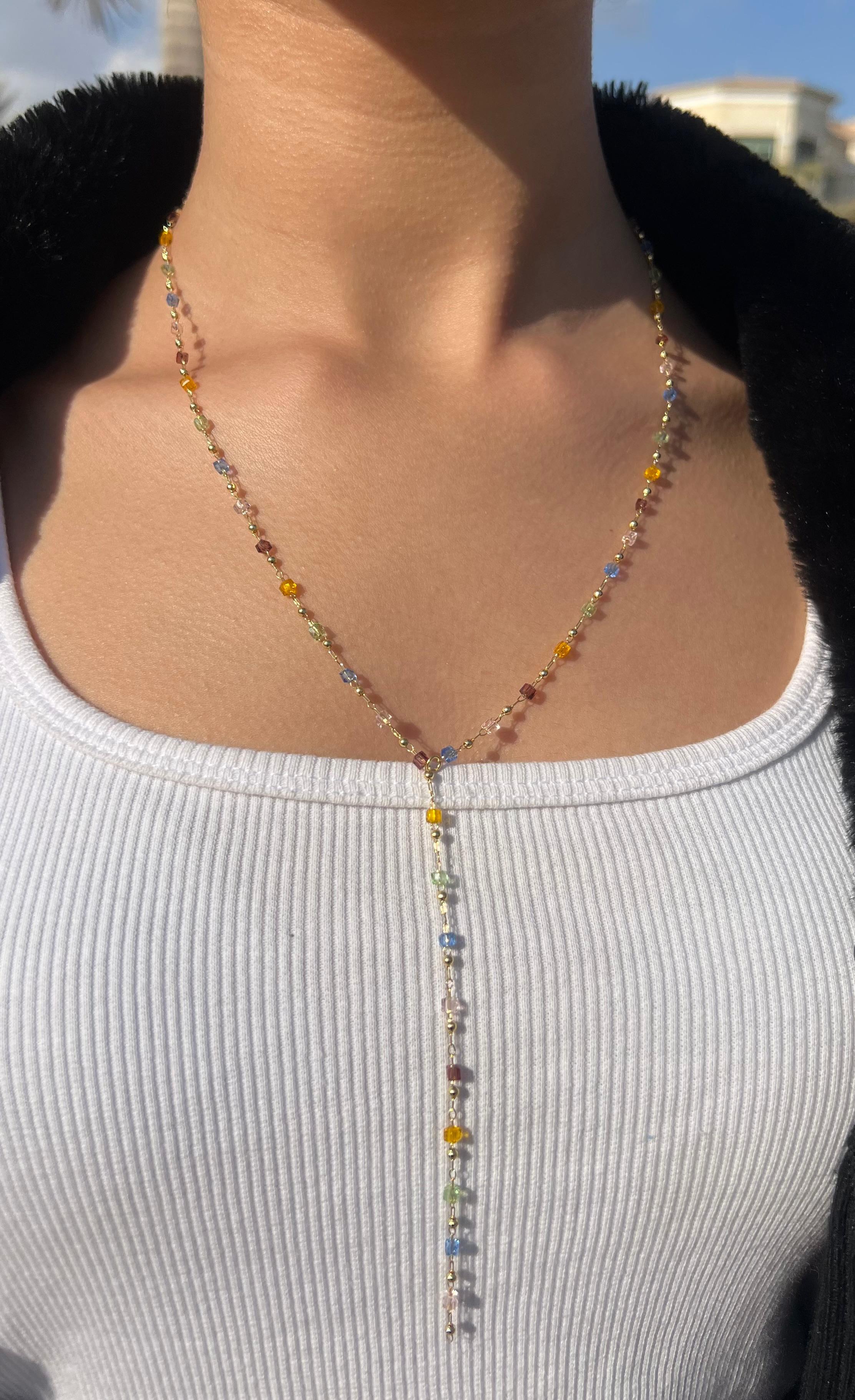Colorful crystal drop necklace
