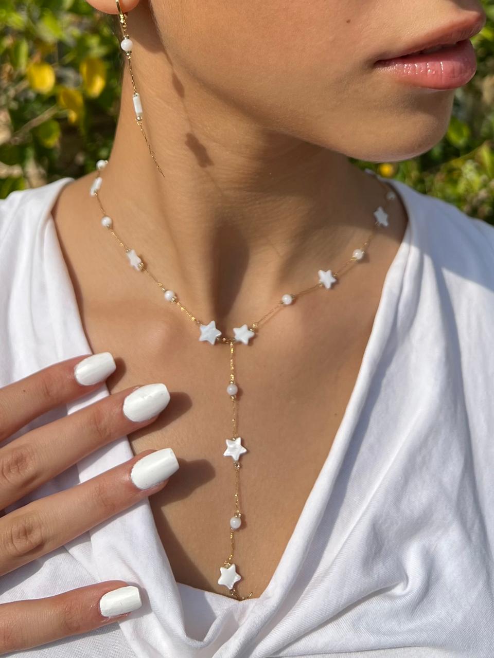 Star and Pearl Drop Necklace