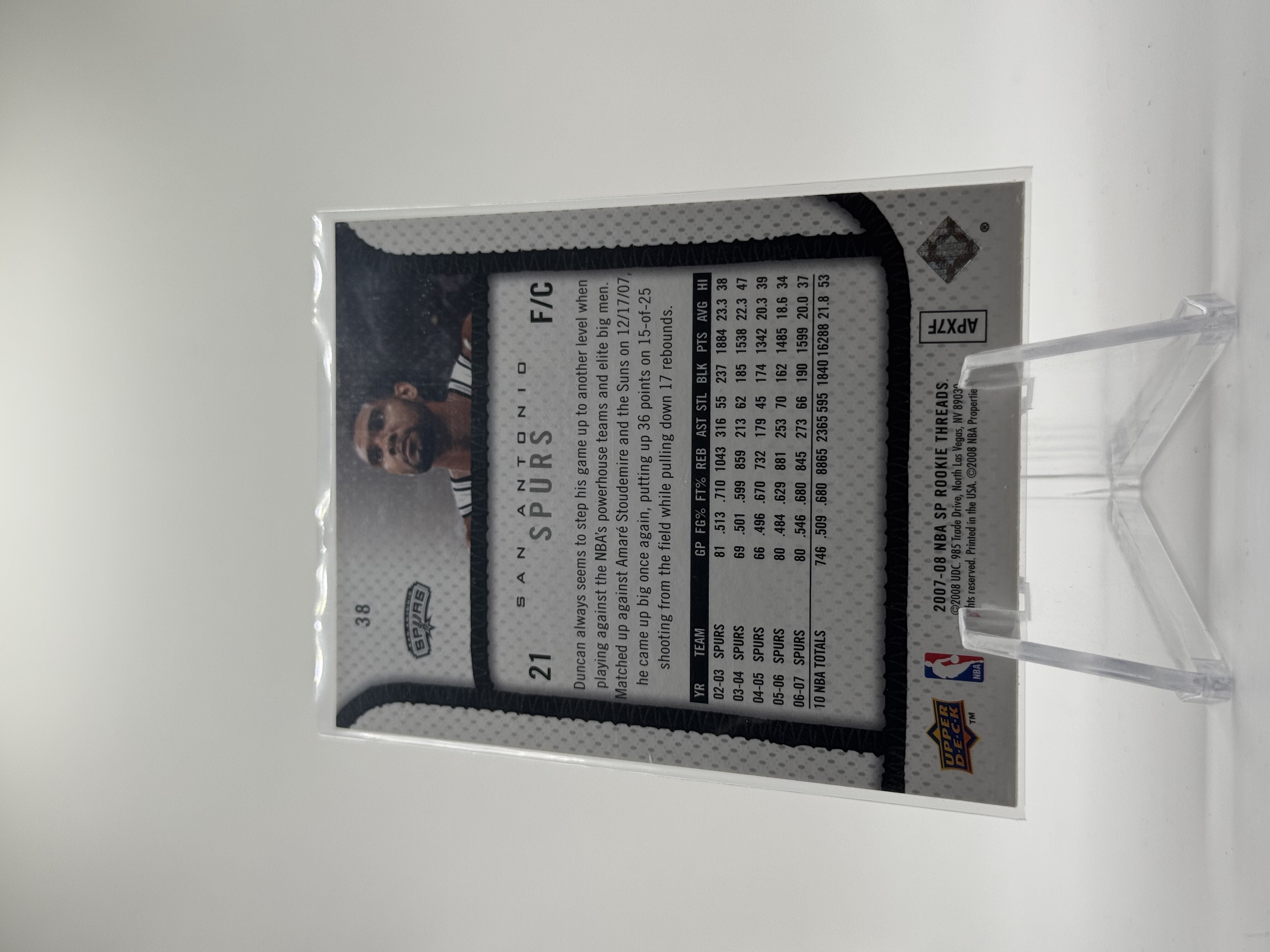 Tim Duncan #38 2007-08 Rookie Threads