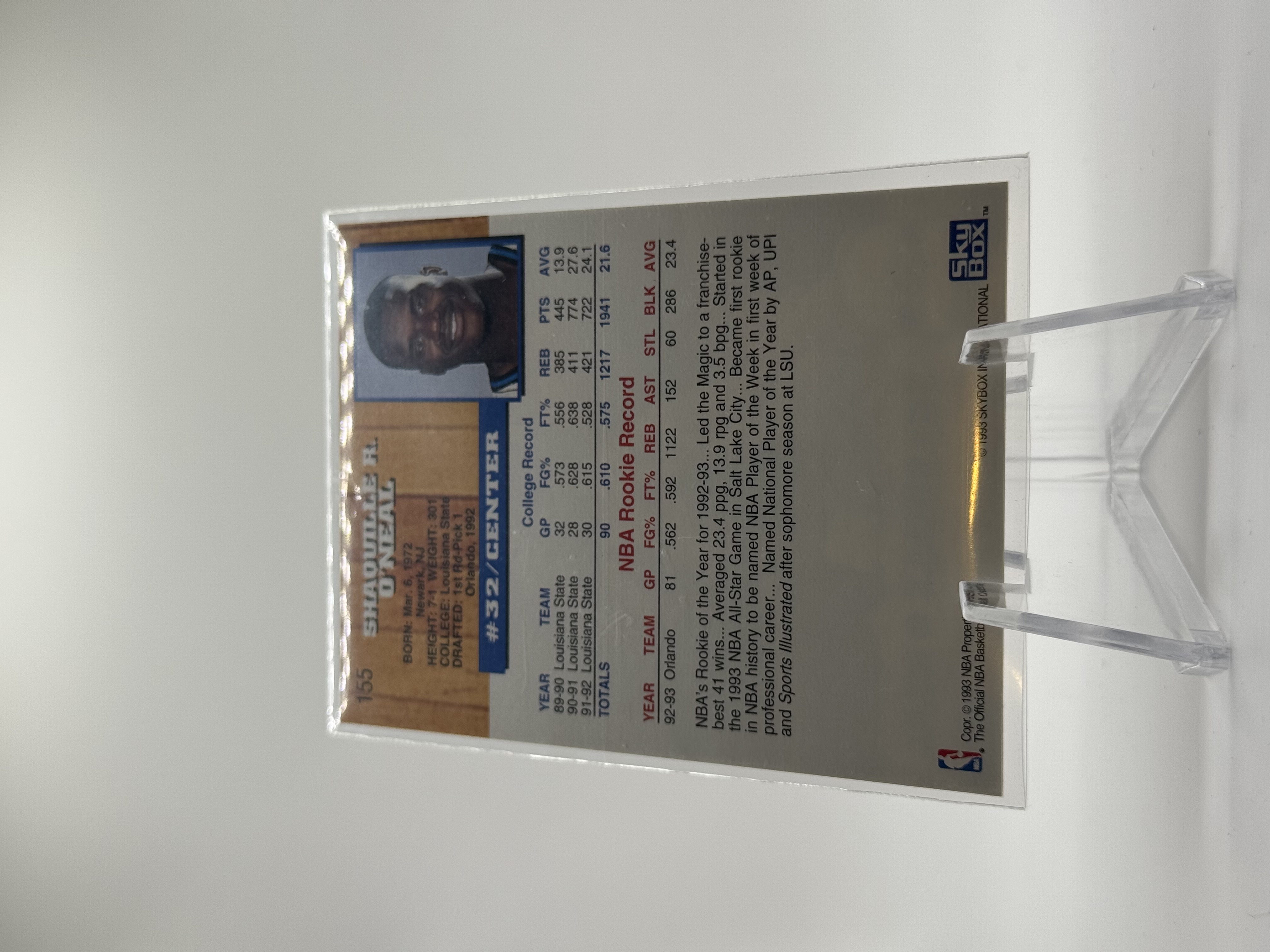 Shaquille O'Neal #155 Rookie Year 1993 SkyBox NBA Hoops
