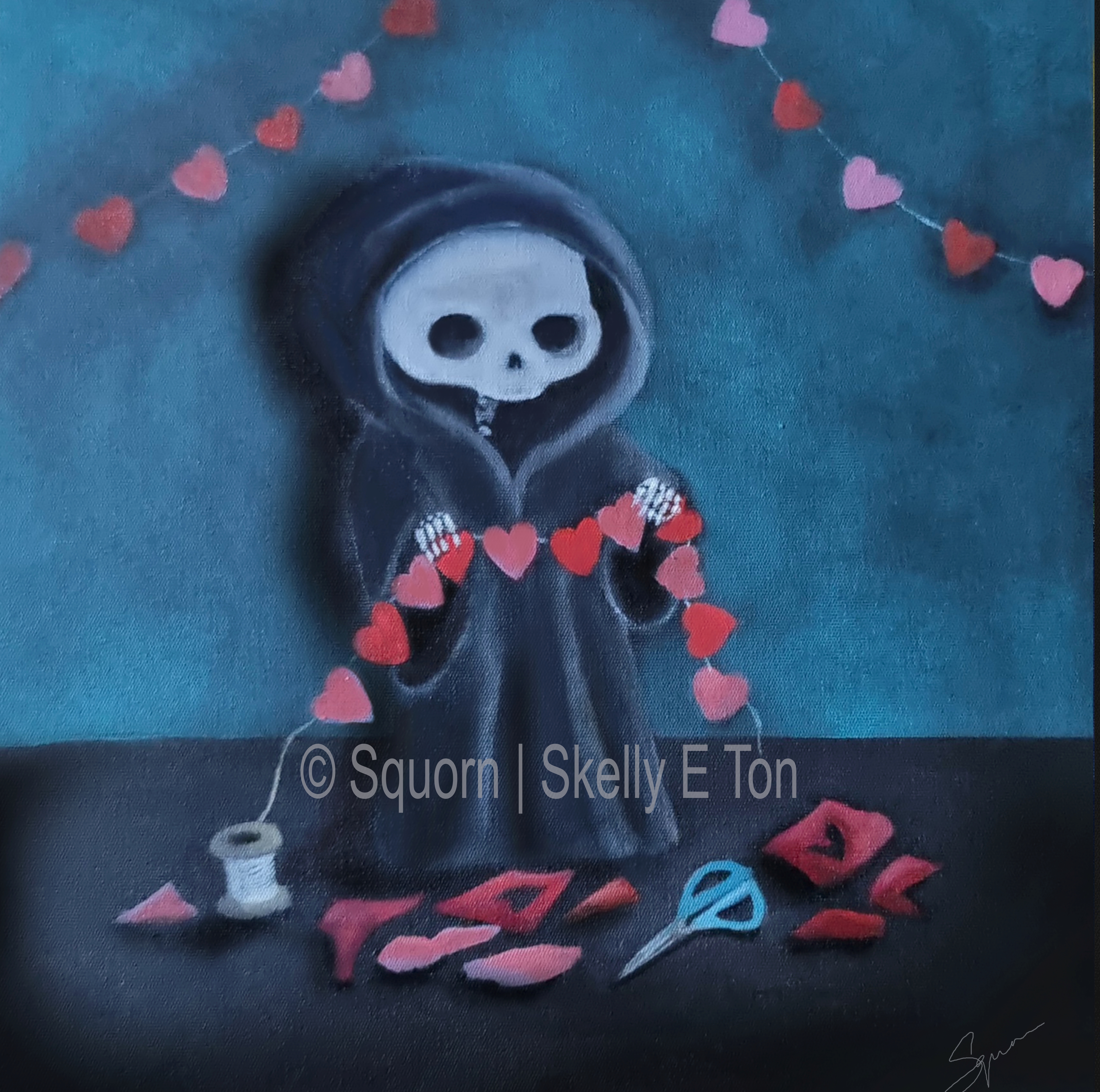 Stitching Love – Skelly Gothic Whimsical Heart Art