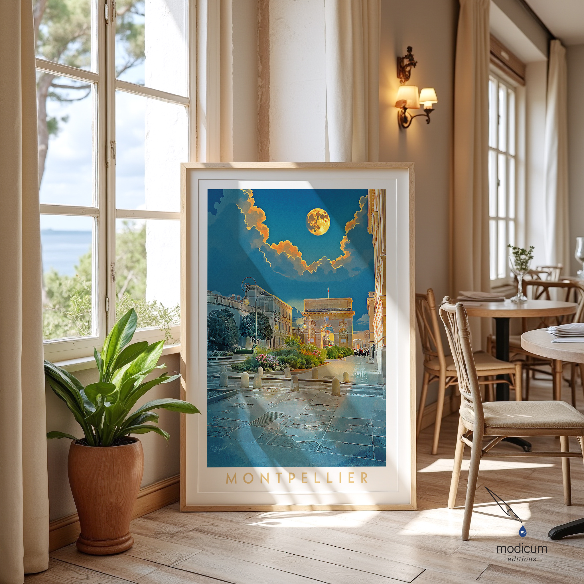 Montpellier Arc de Triomphe at Night – Classic French Travel Poster by Ian David Marsden