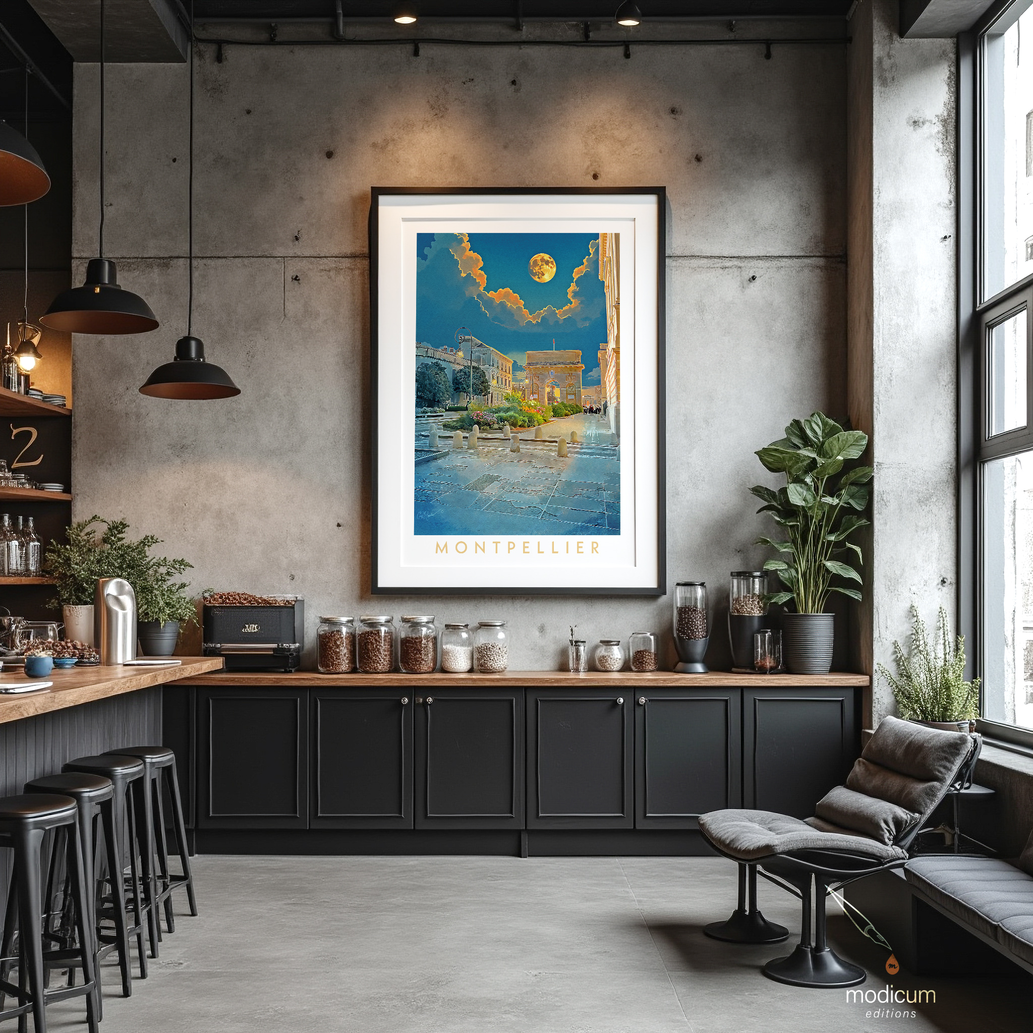 Montpellier Arc de Triomphe at Night – Classic French Travel Poster by Ian David Marsden