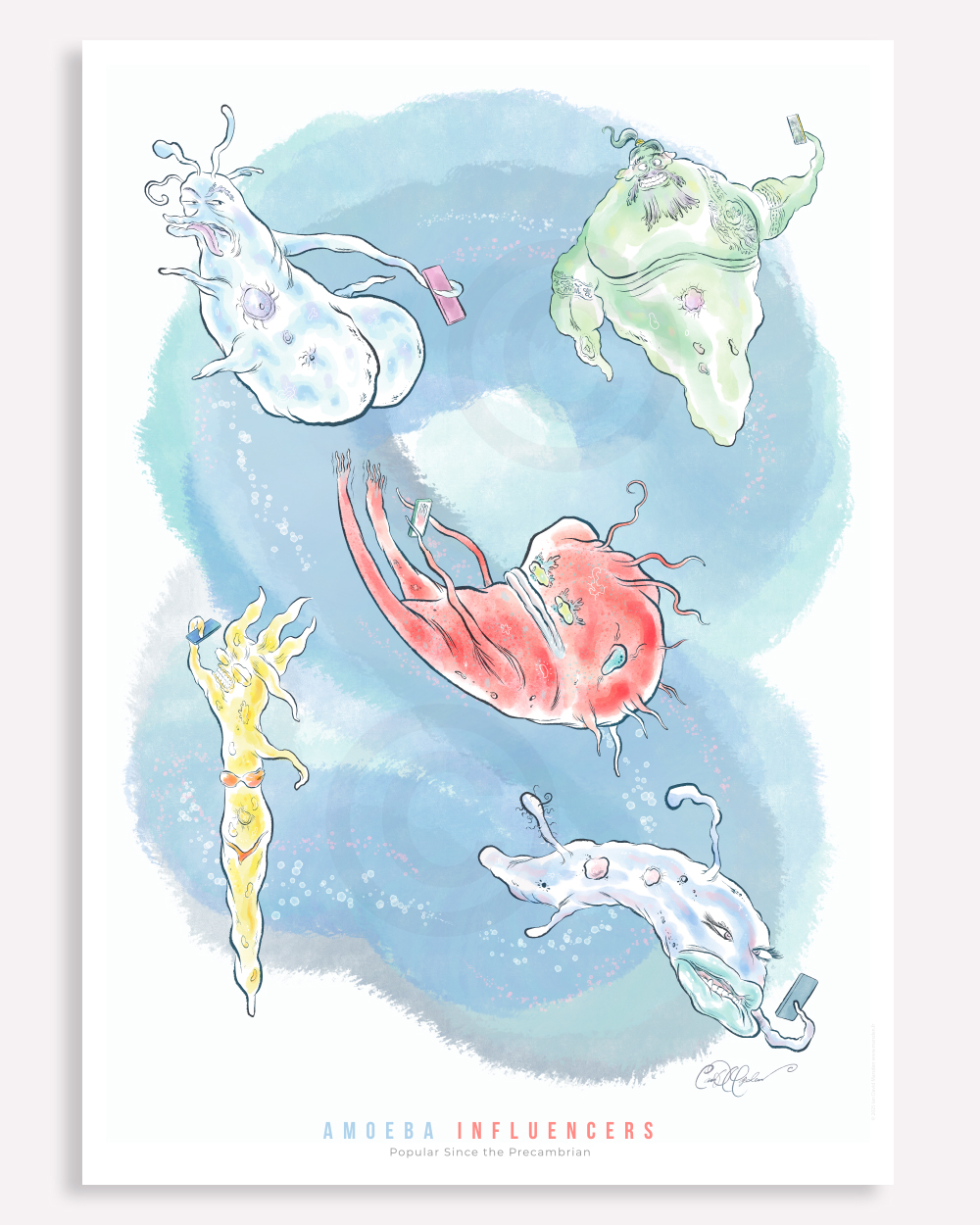 Amoeba Influencers – Witty Science and Biology Humor Poster by Ian David Marsden