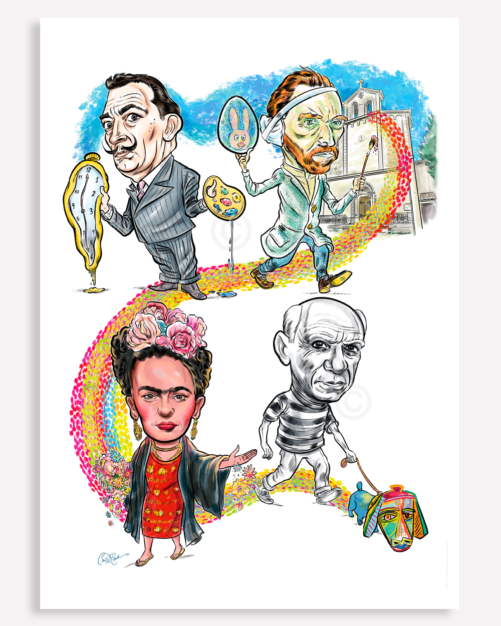 Artistic Stroll in Provence – Hand-Drawn Giclée Print by Ian David Marsden