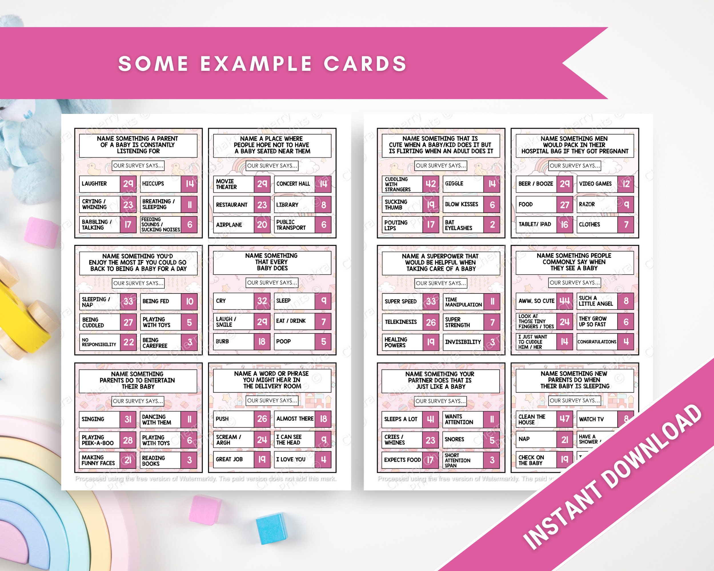 Fun Family-Friendly Baby Shower Feud Game Pink