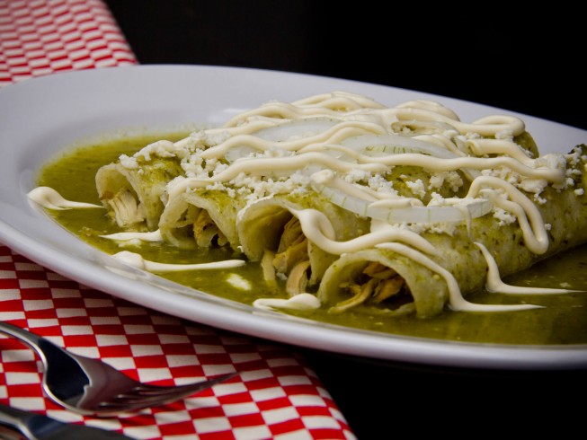 Green Enchiladas Dinner With rice and beans