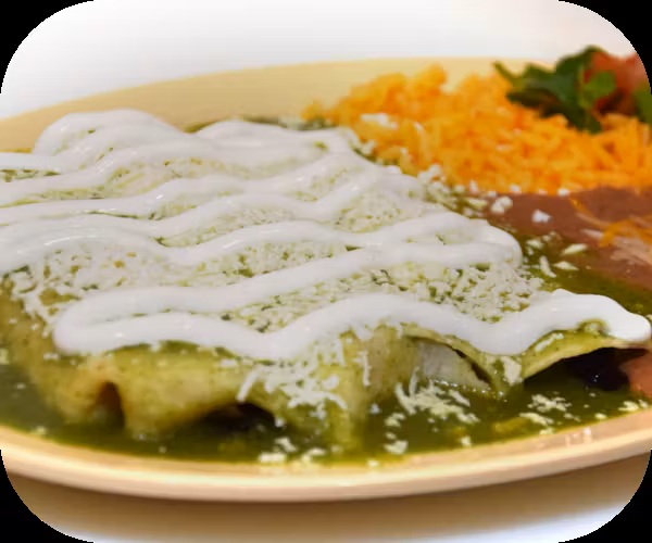 Green Enchiladas Dinner With rice and beans