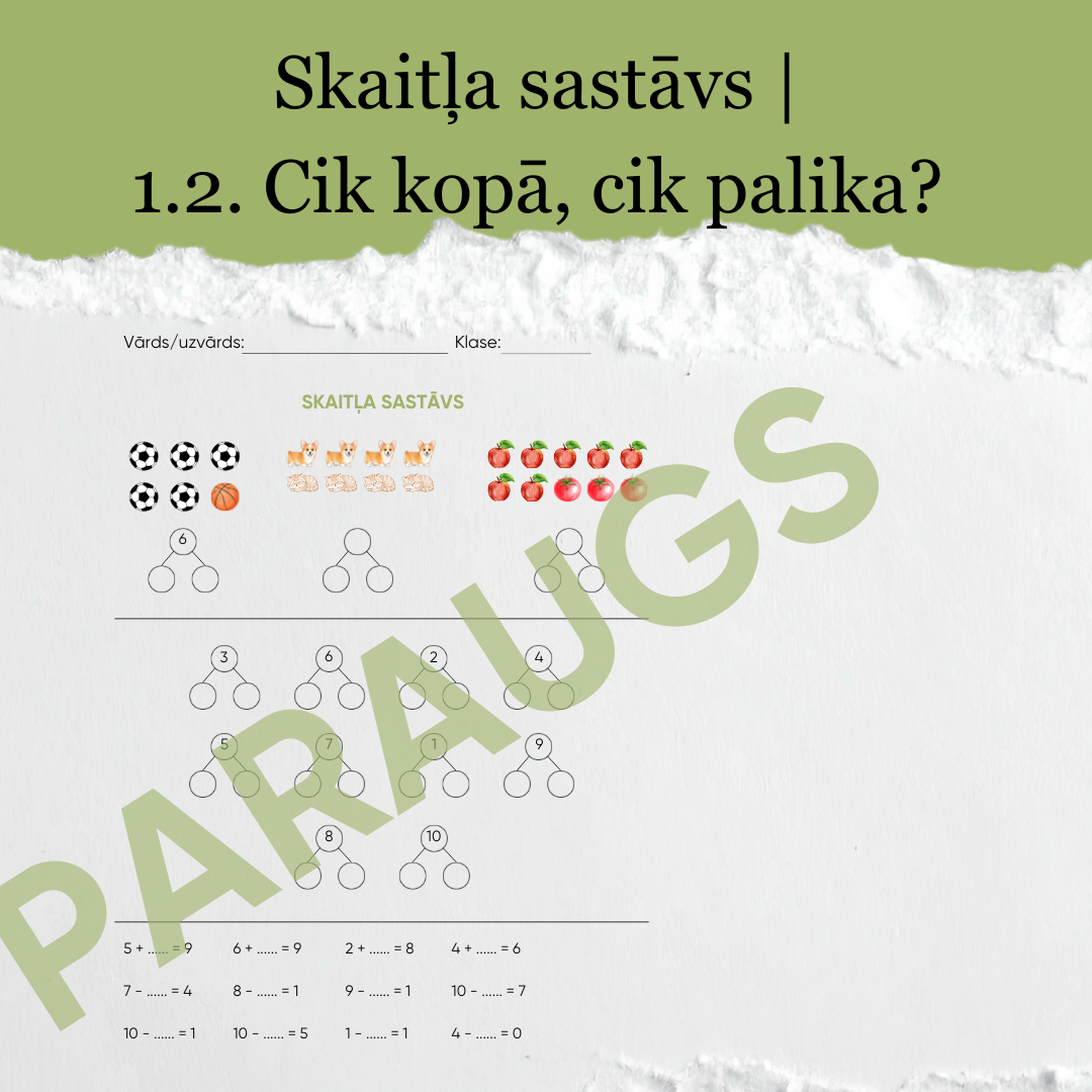 Skaitļa sastāvs - darba lapa | 1.2. Cik kopā, cik palika?