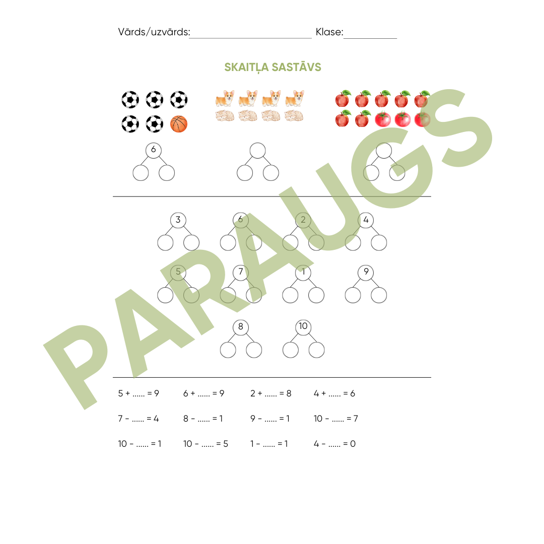 Skaitļa sastāvs - darba lapa | 1.2. Cik kopā, cik palika? 