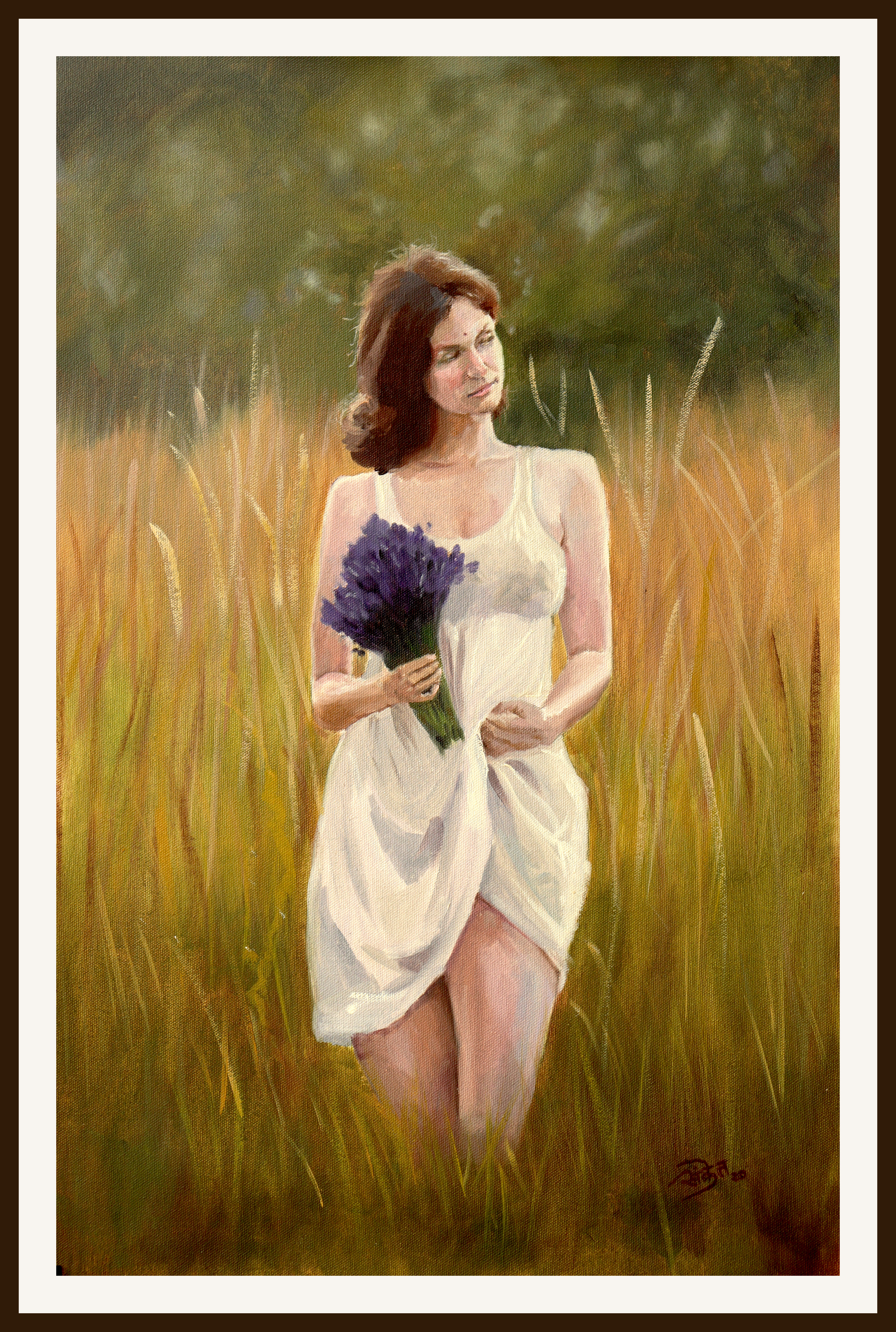 Framed Oil Painting of Woman in Field