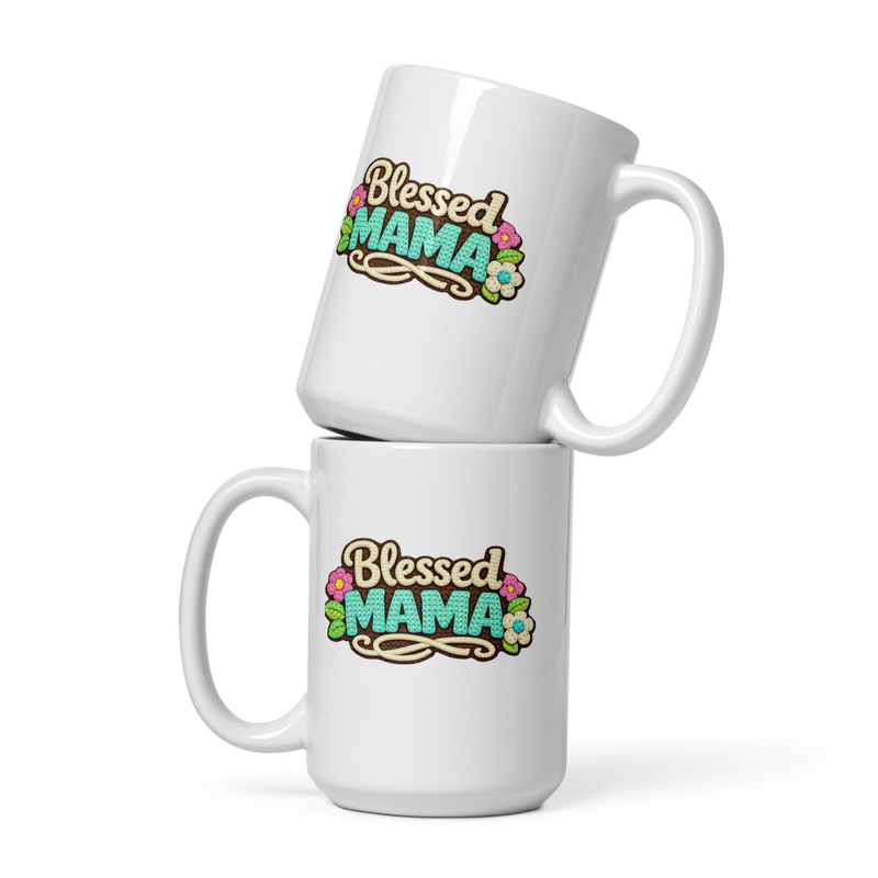White gloss Blessed Mama Mug