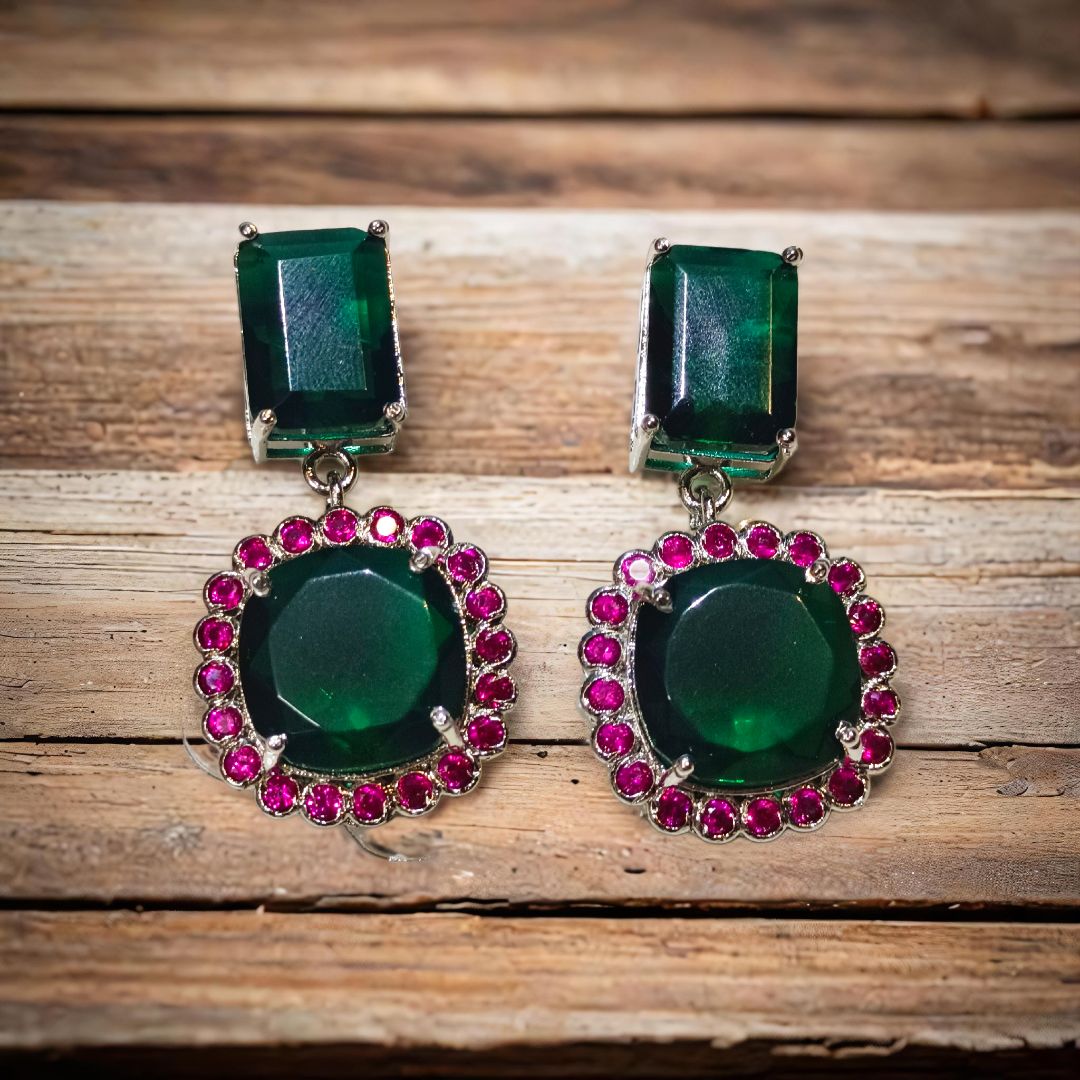Elegant Green and Red Earrings