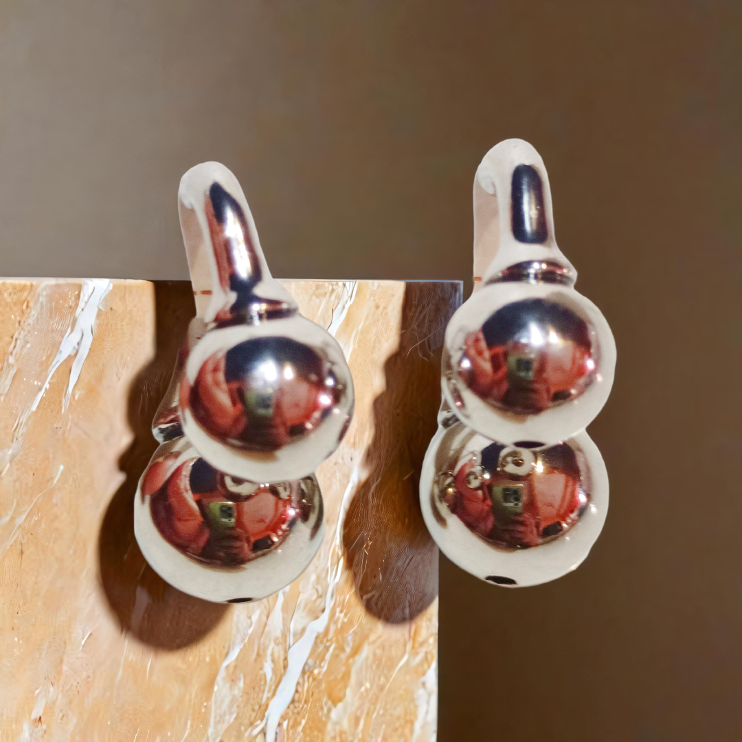 Silver Double Ball Earrings