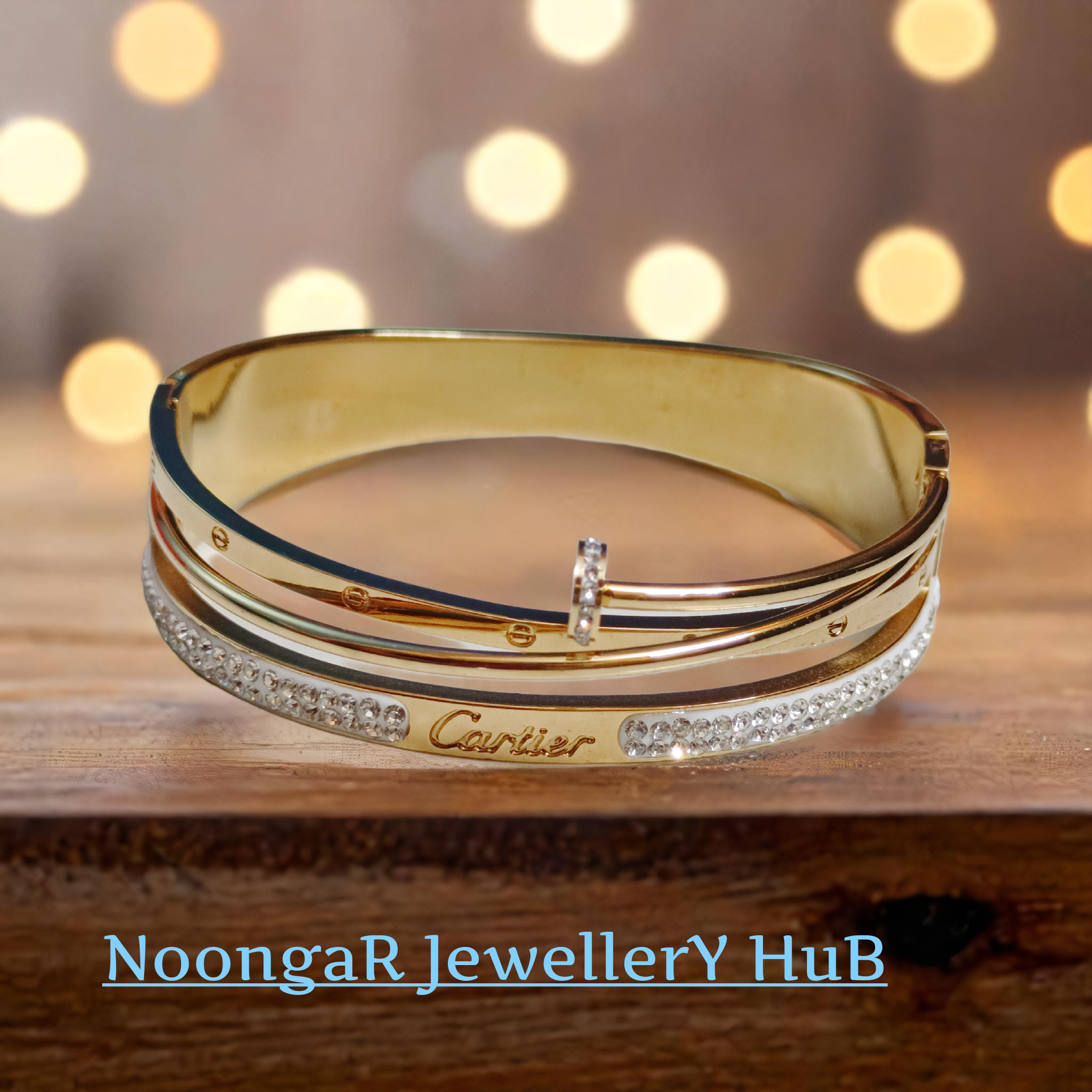 Gold & Silver Bracelet with Gemstones ANTI TURNISH SIDE OPEN