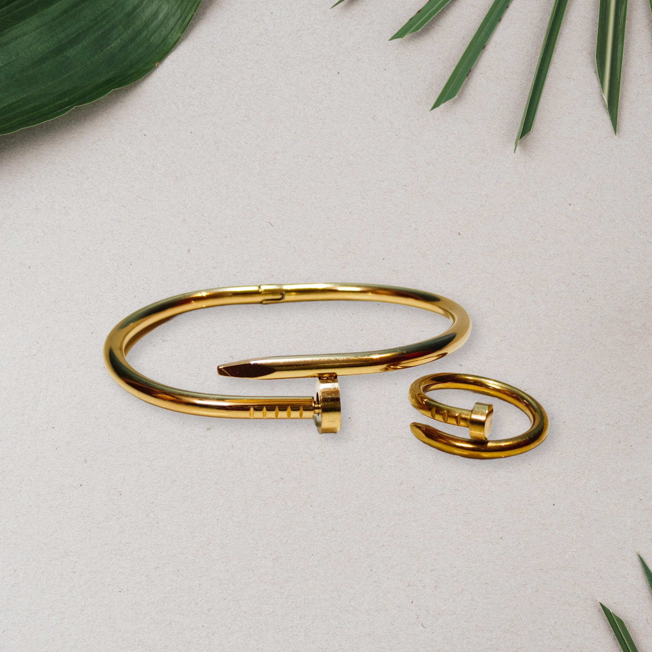 Gold Nail Bracelet and Ring Set