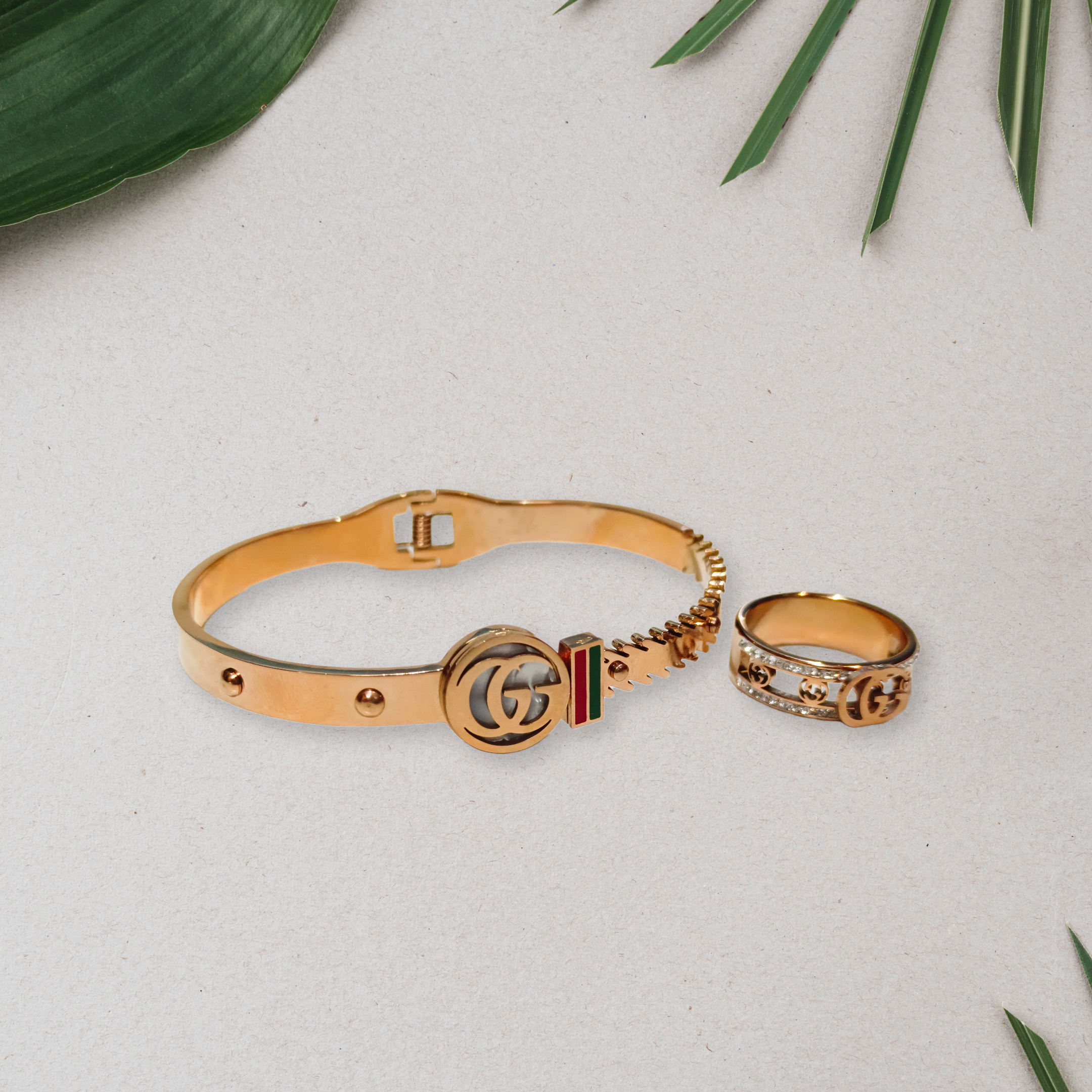Gold Bracelet and Ring Set