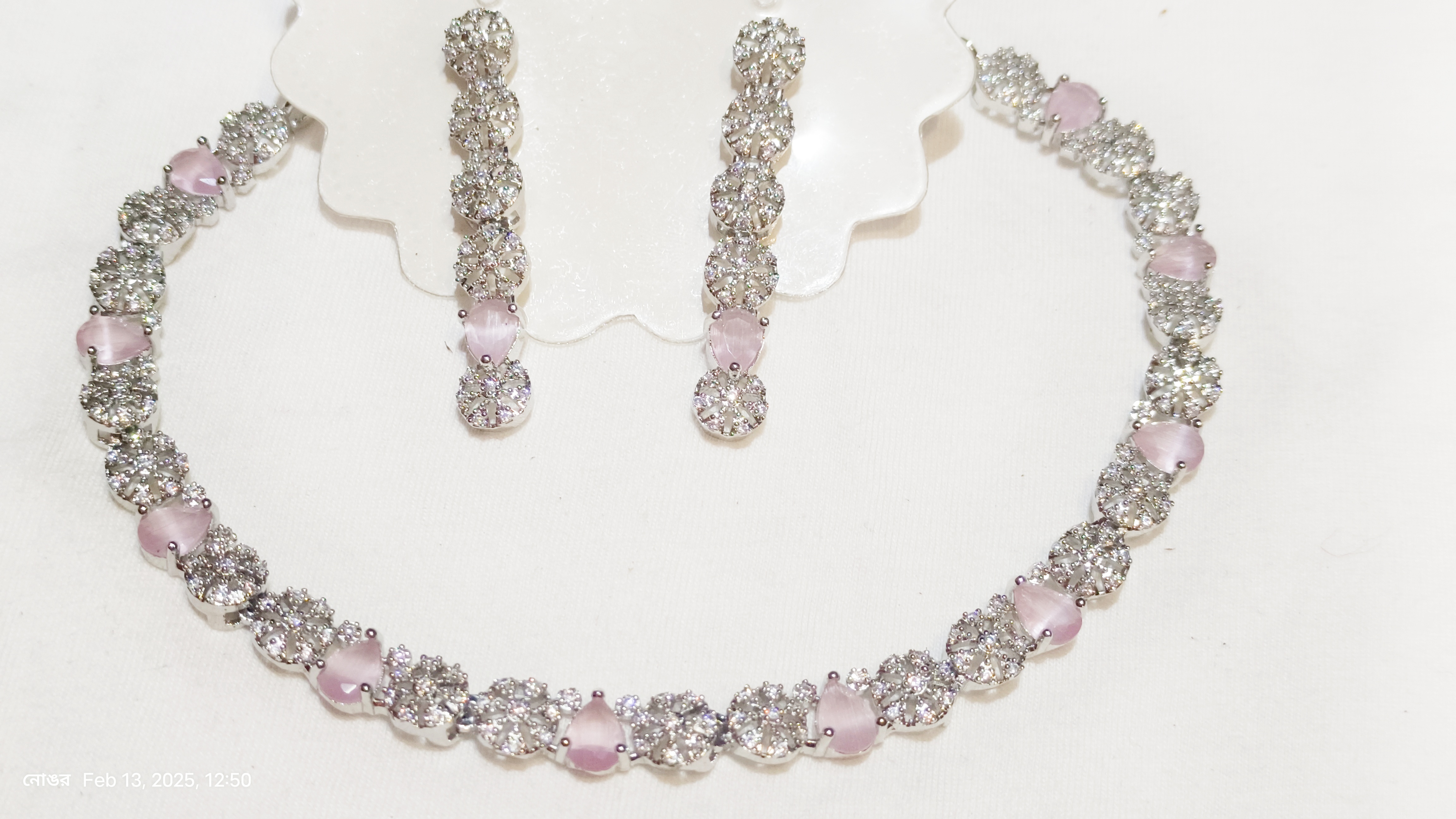 Elegant Diamond and Pink Gemstone Jewelry Set