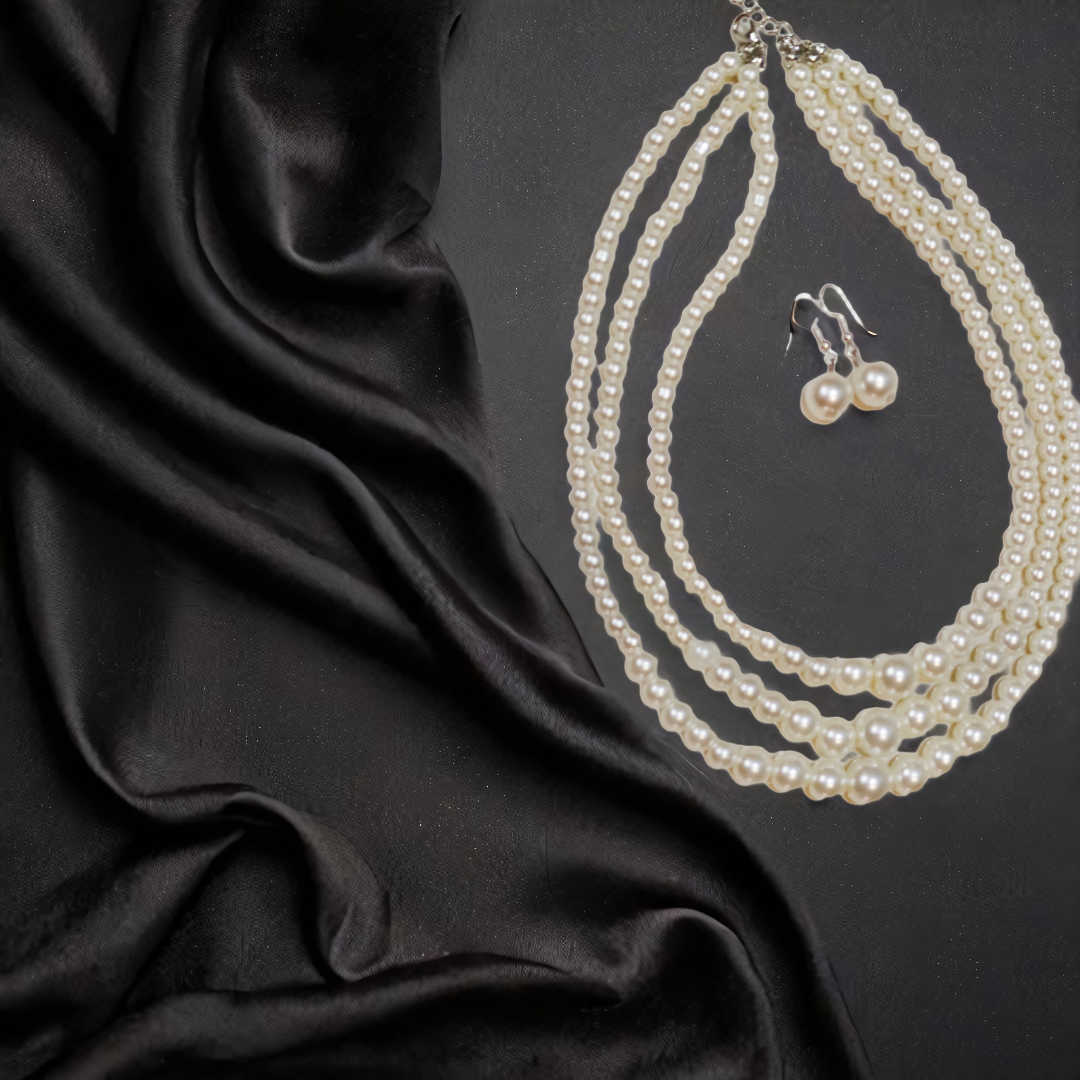 Pearl Necklace and Earrings Set