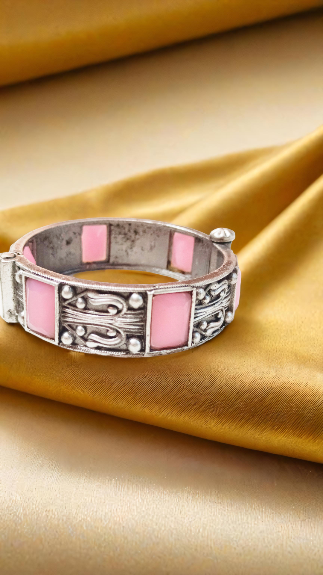 Vintage Silver and Pink Enamel Bracelet