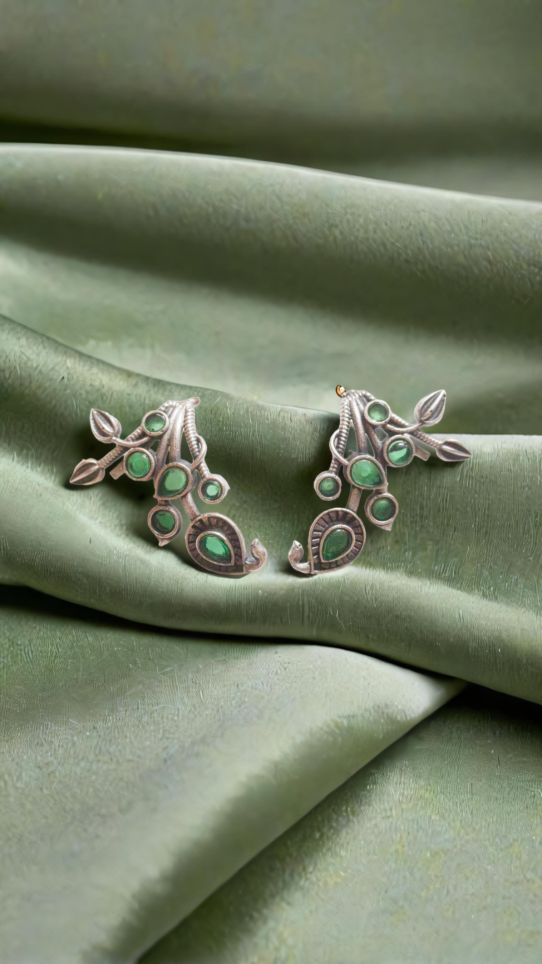Silver Green Stone Earrings