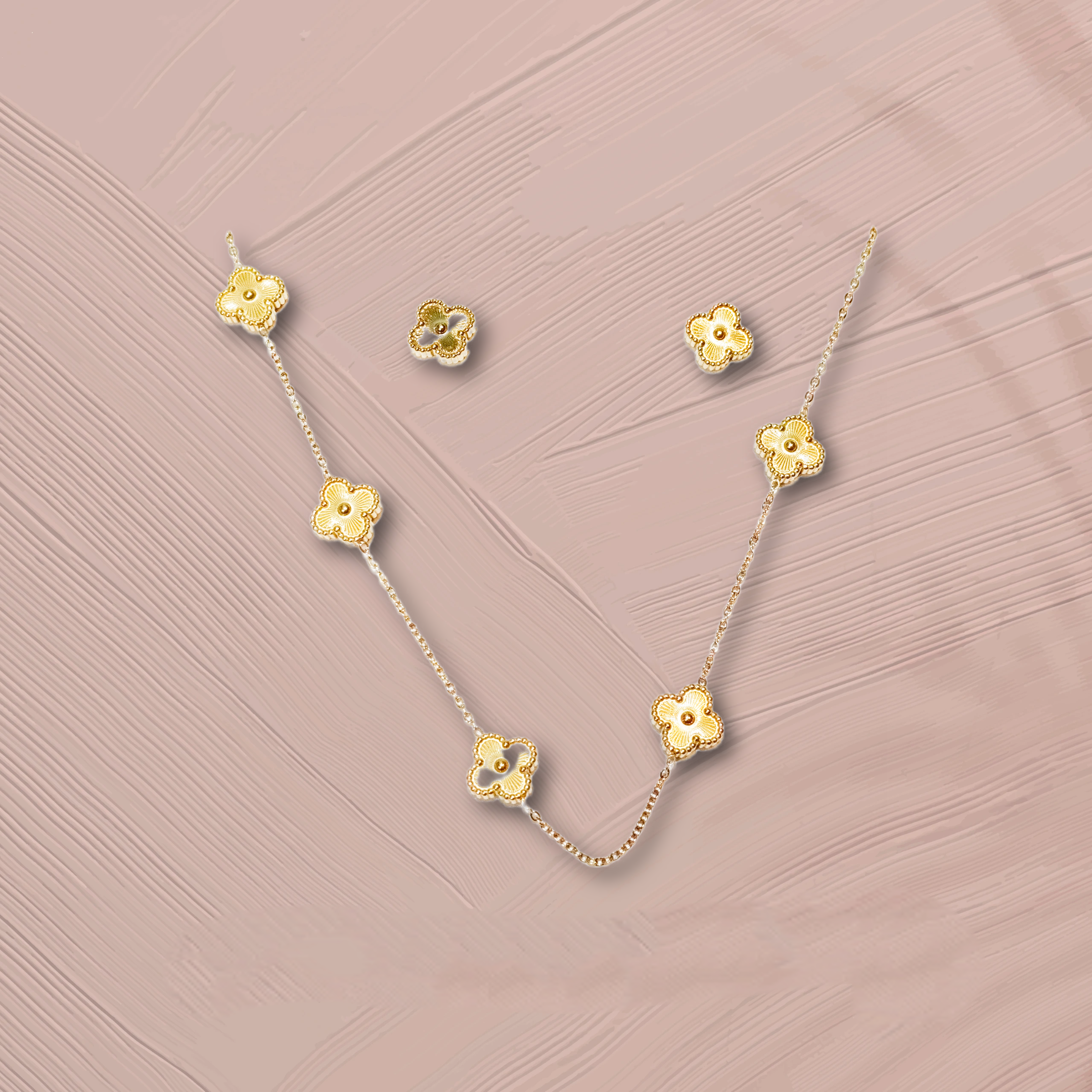 Floral Gold Necklace and Earrings Set