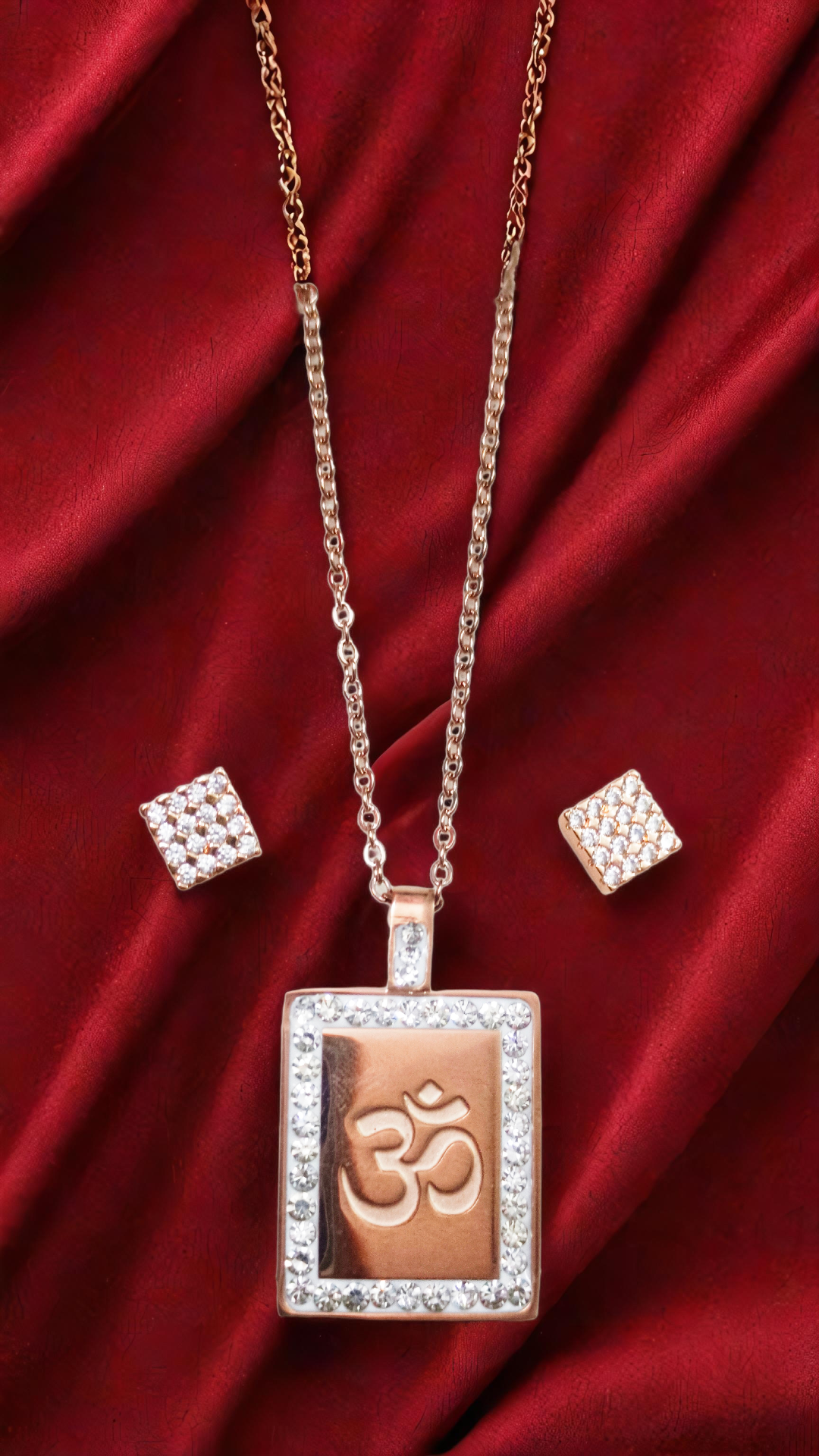 Gold Om Pendant Necklace and Earrings Set