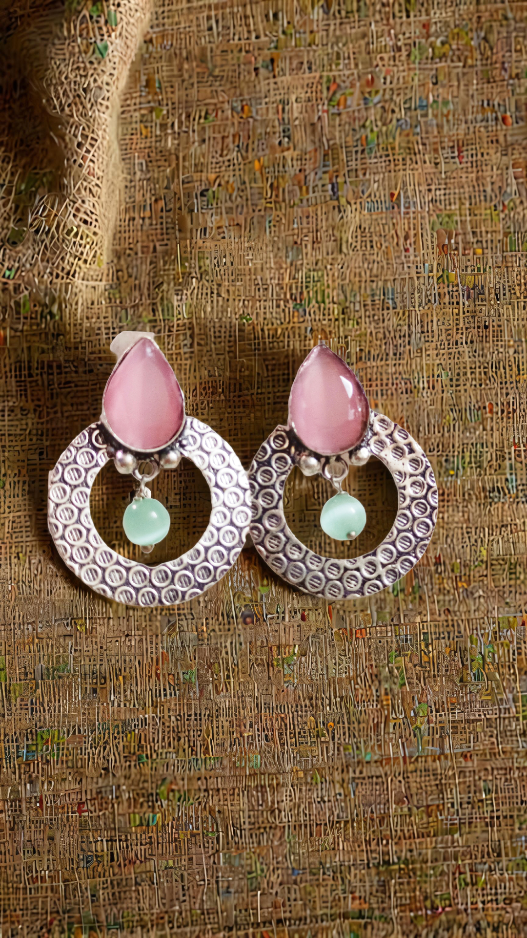 Pink and Green Gemstone Earrings