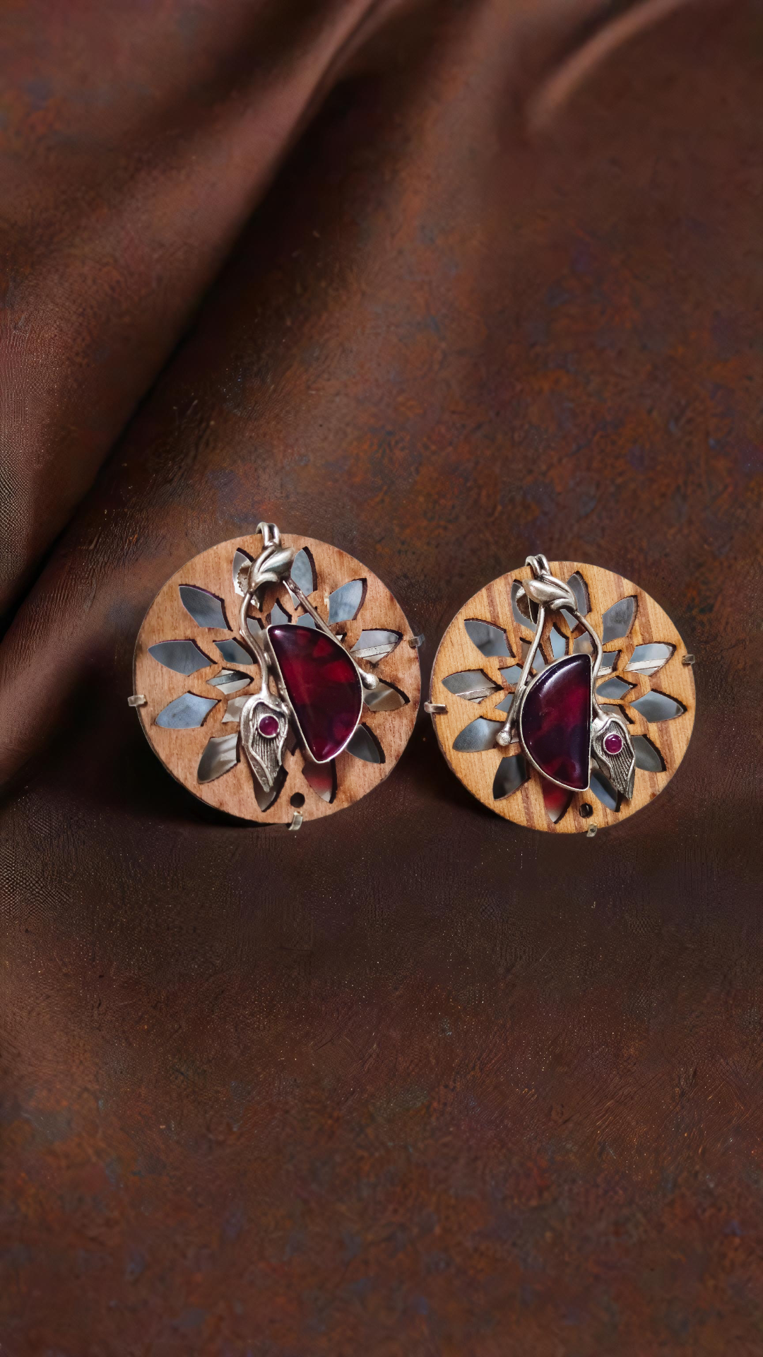 Wooden Earrings with Gem Accents