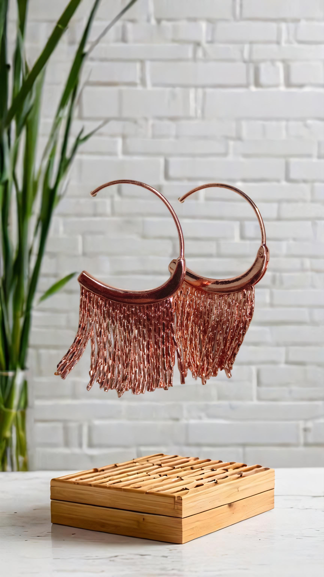 Rose Gold Fringe Hoop Earrings