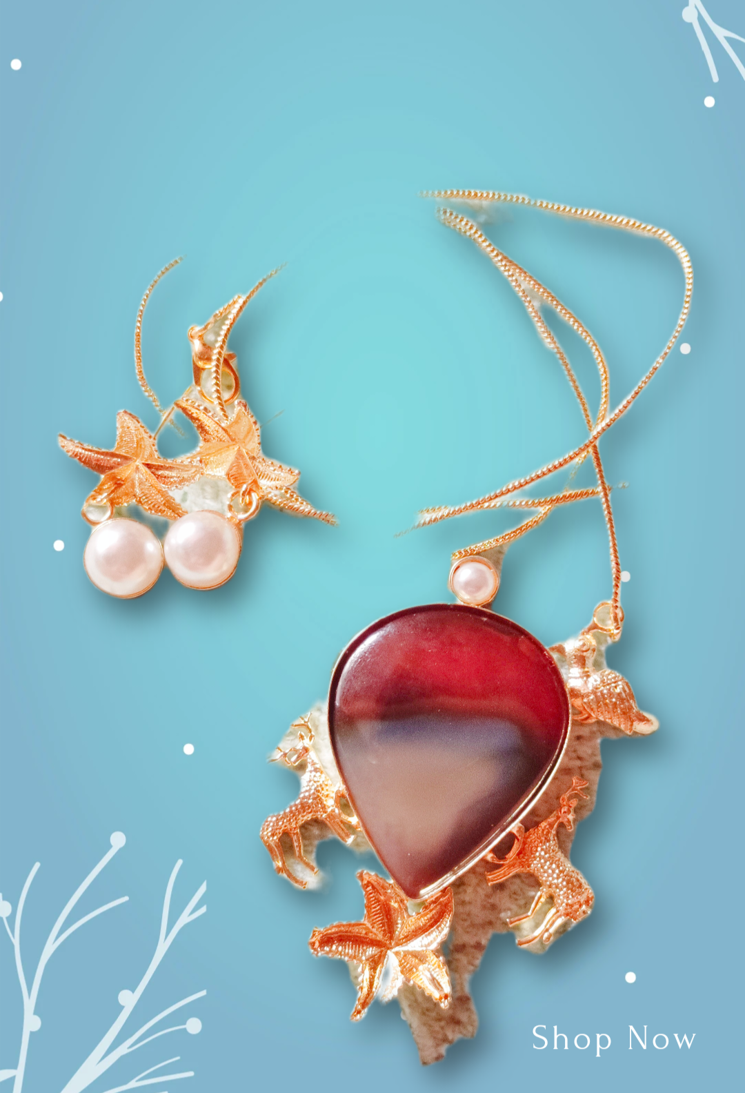 Elegant Butterfly Jewelry Set CHAIN PENDENT NATURAL STONE