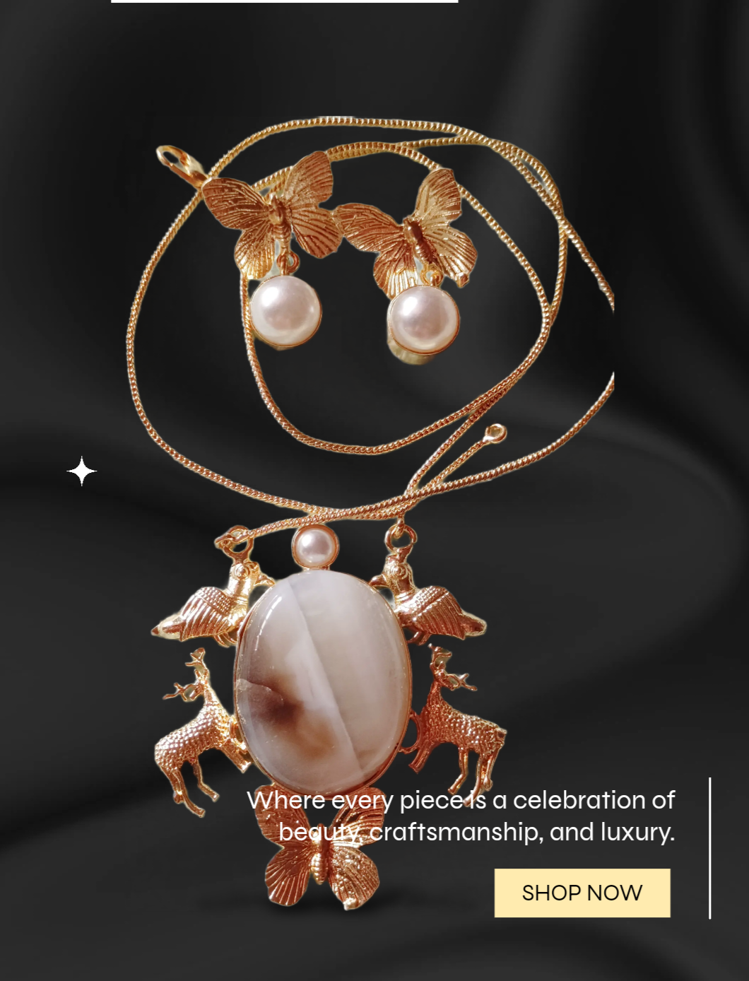 Elegant Butterfly Jewelry Set CHAIN PENDENT NATURAL STONE