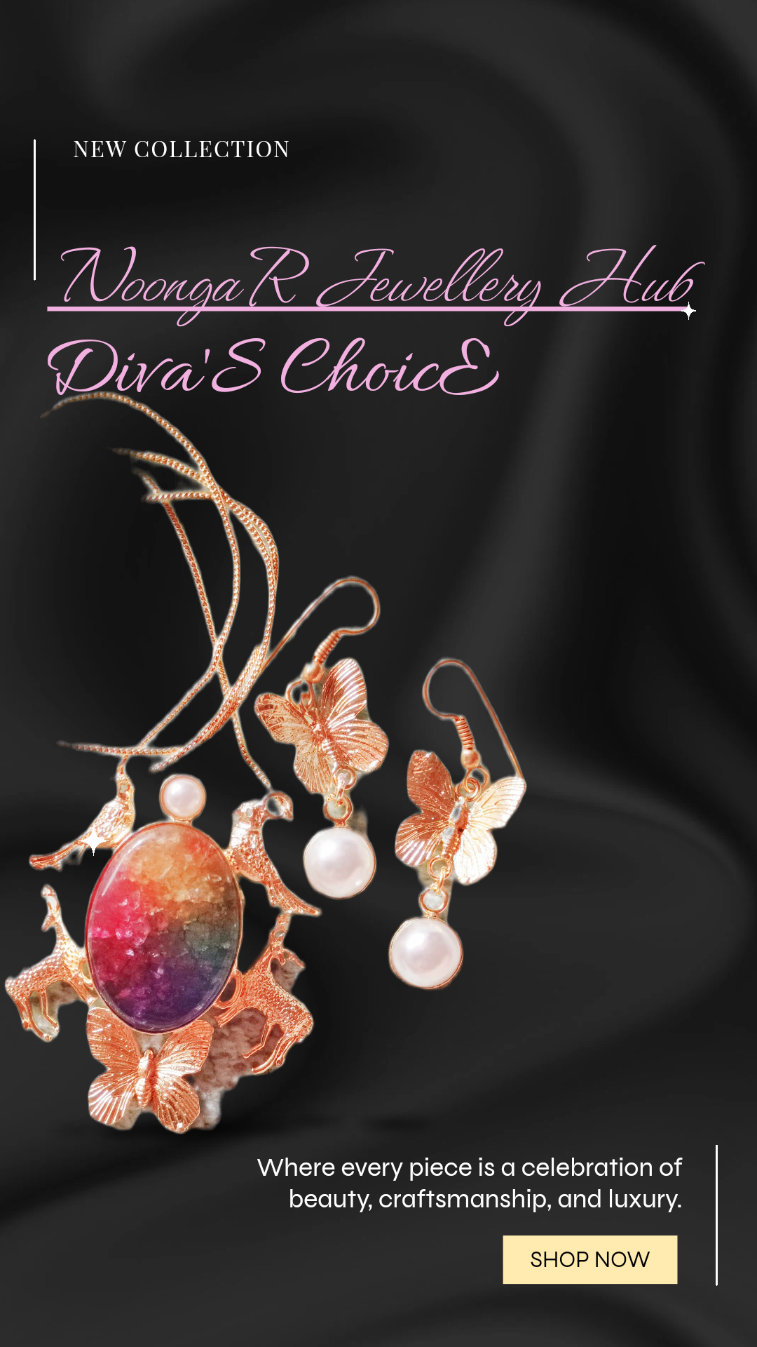 Elegant Butterfly Jewelry Set CHAIN PENDENT NATURAL STONE