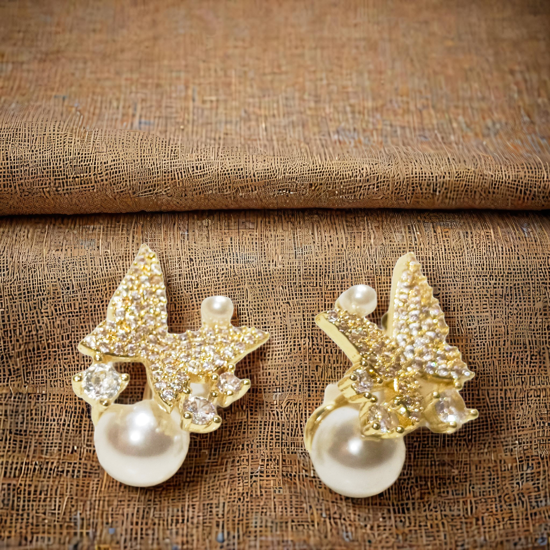 butterfly stud with ad & pearl anti turnish
