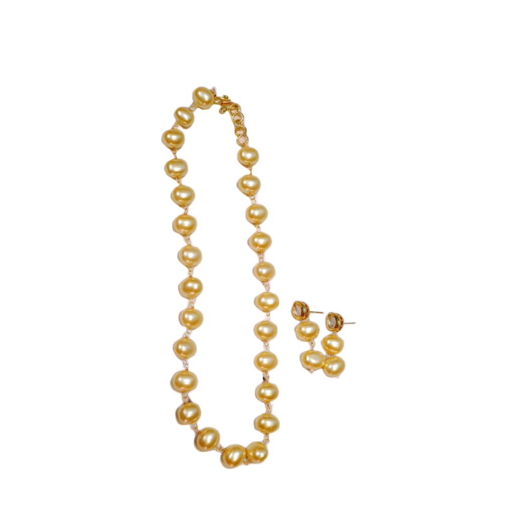 Gold Pearl Necklace and Earrings Set