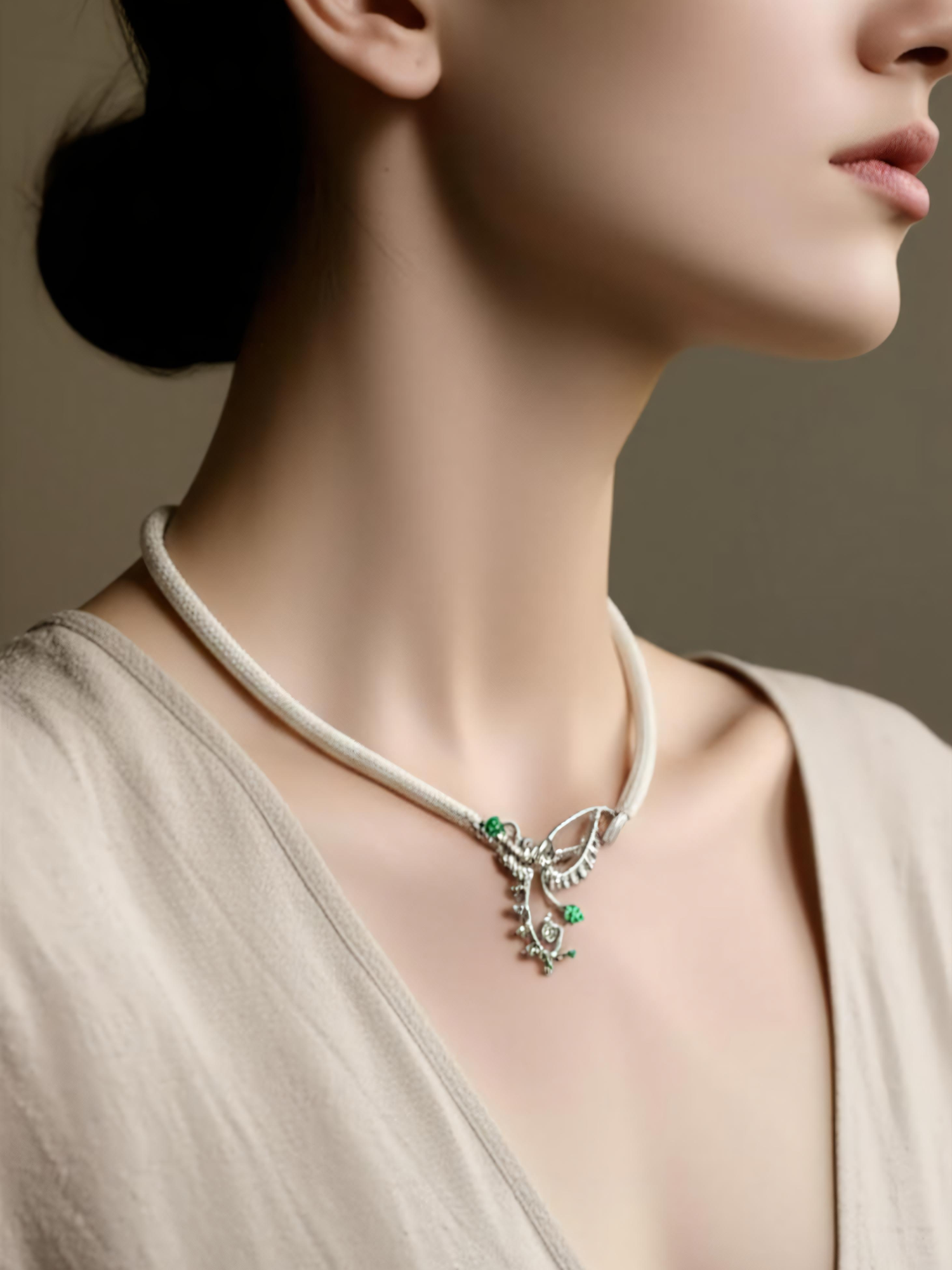 Silver and Green Gemstone Necklace