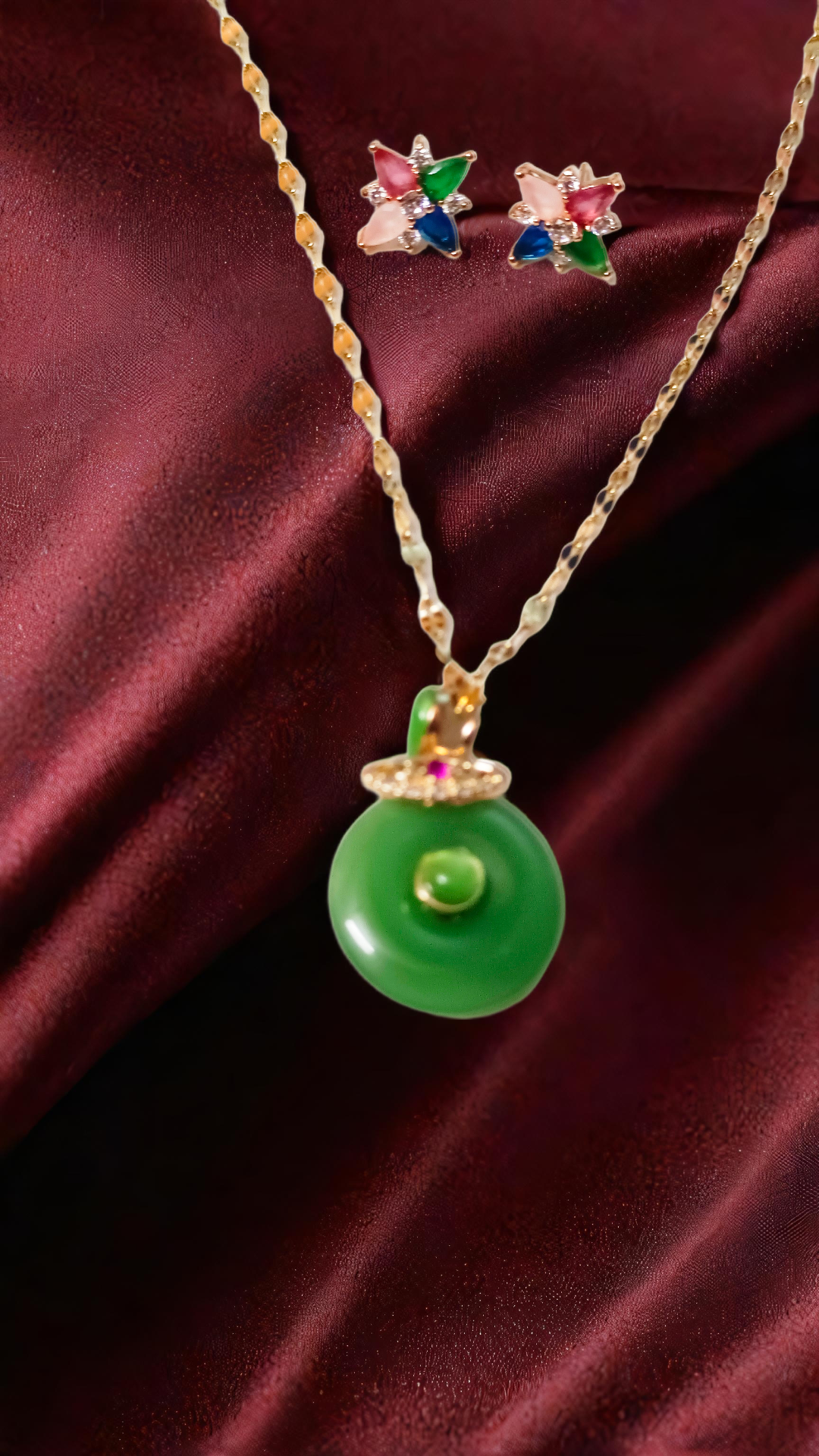 Elegant Jade Pendant Necklace and Star Earrings
